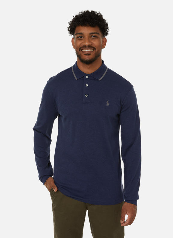 POLO RALPH LAUREN Slim-fit long-sleeved cotton polo shirt Blue