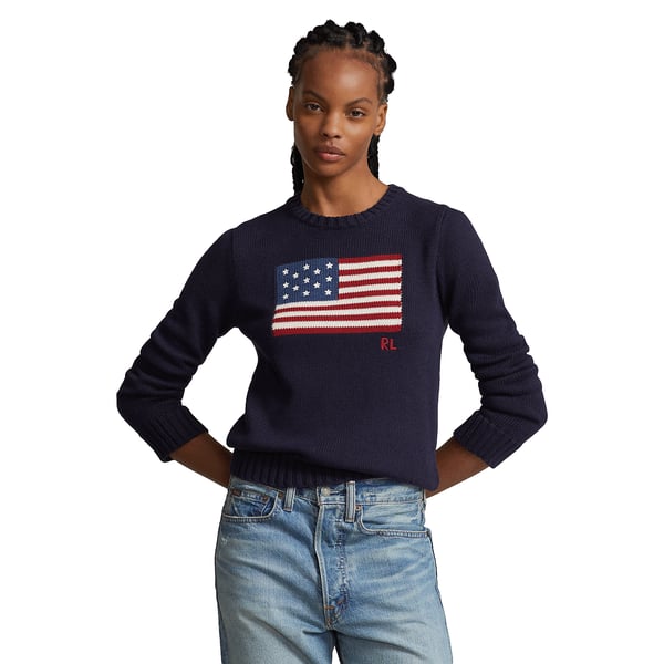 Polo Ralph Lauren Long Sleeve Crew Neck Polo Jumper In Hunter Navy Multi