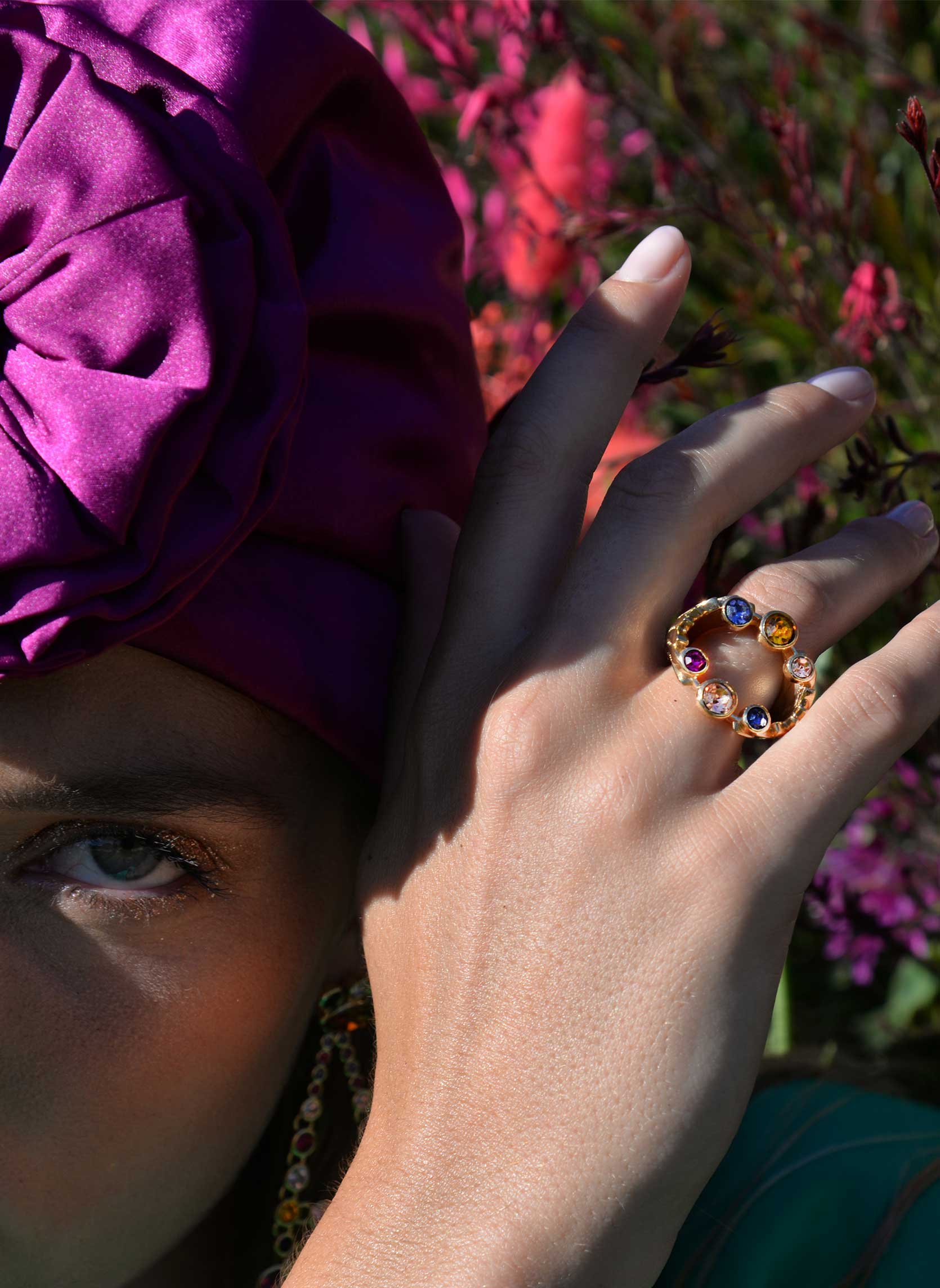 Bague avec cabochon central et zircon effet diamant bemol HIPANEMA Rose