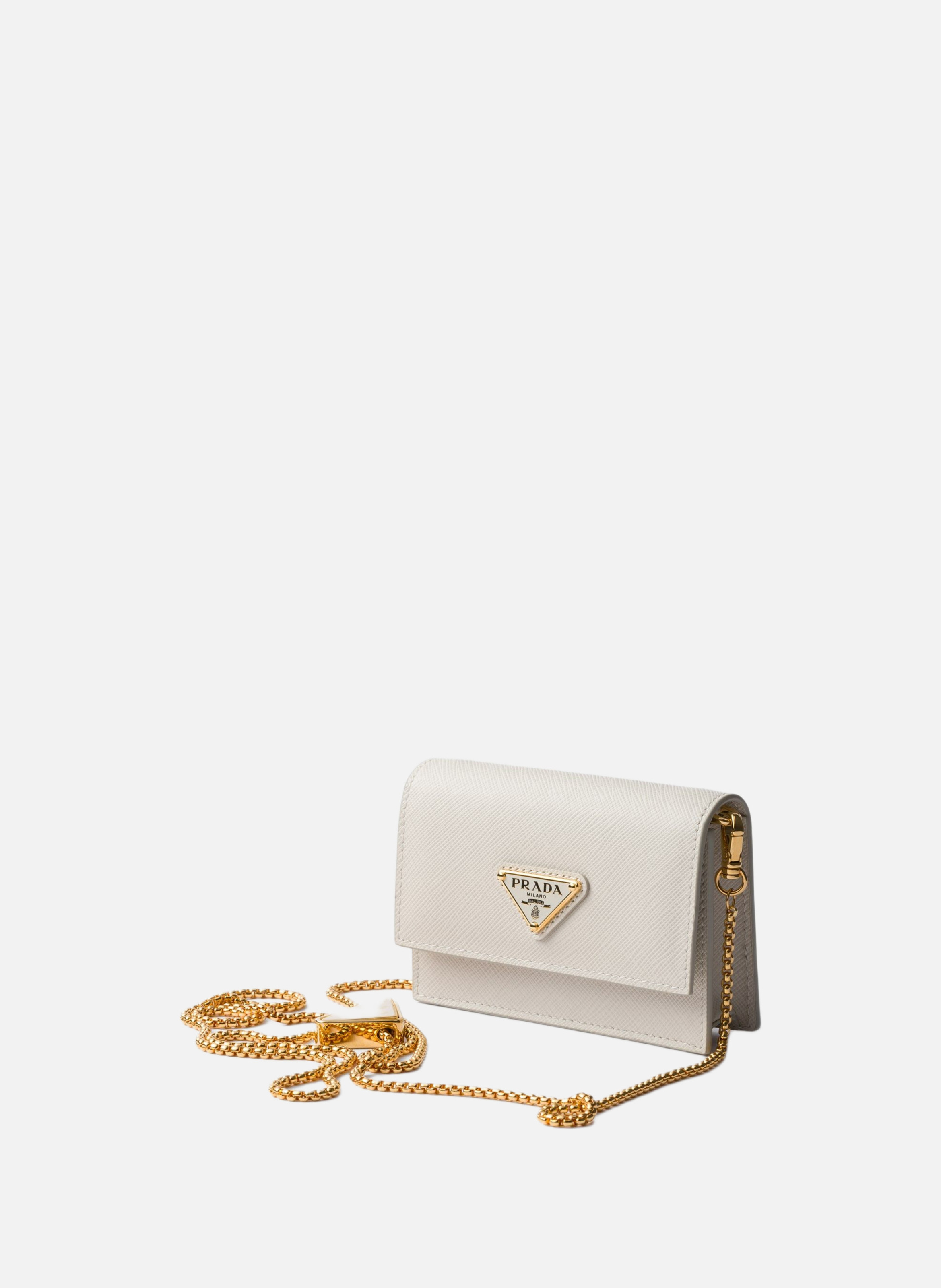 Porte-cartes à bandoulière en cuir saffiano PRADA Beige