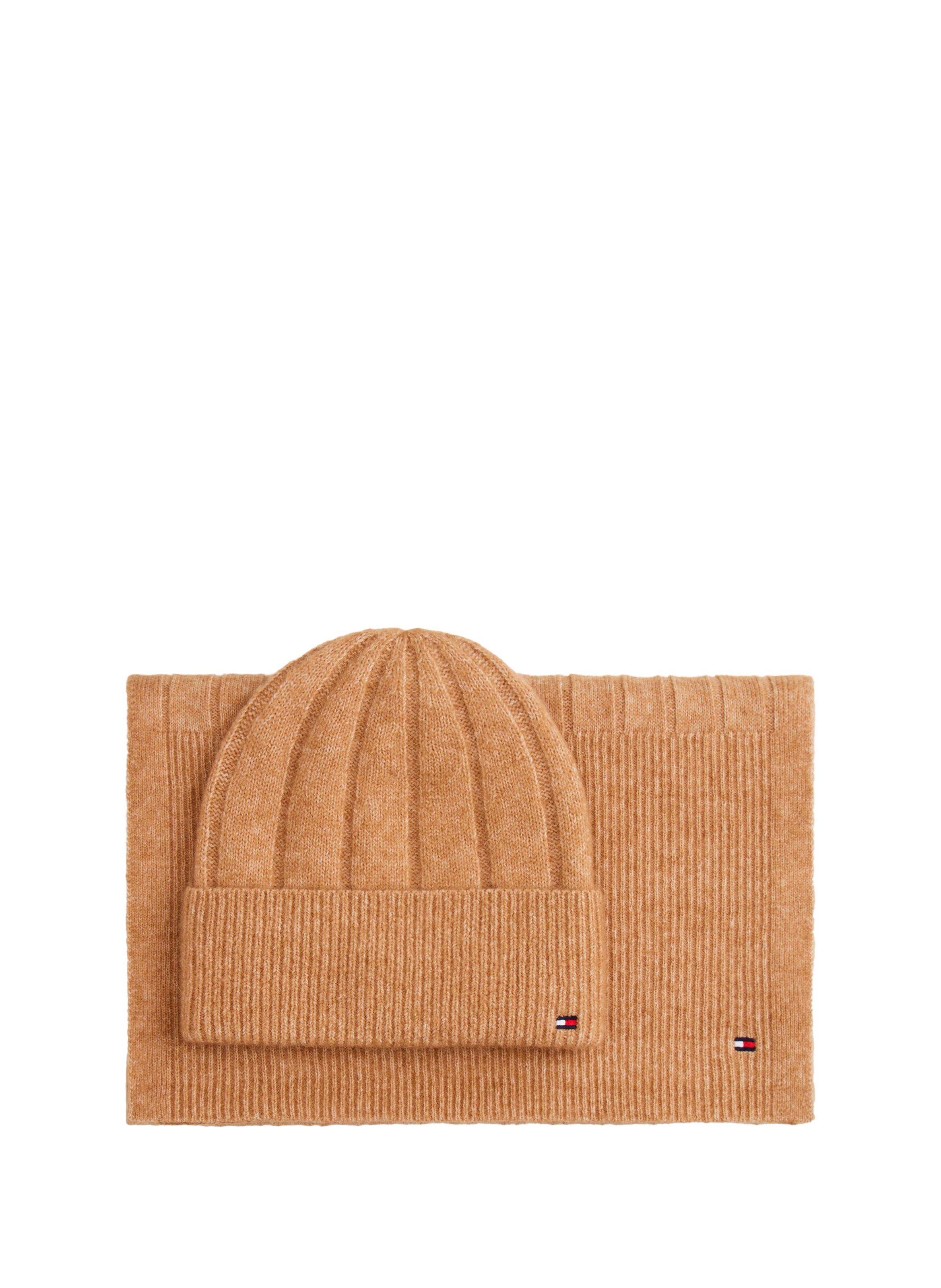 TOMMY HILFIGER Ensemble écharpe et bonnet côtelés Beige