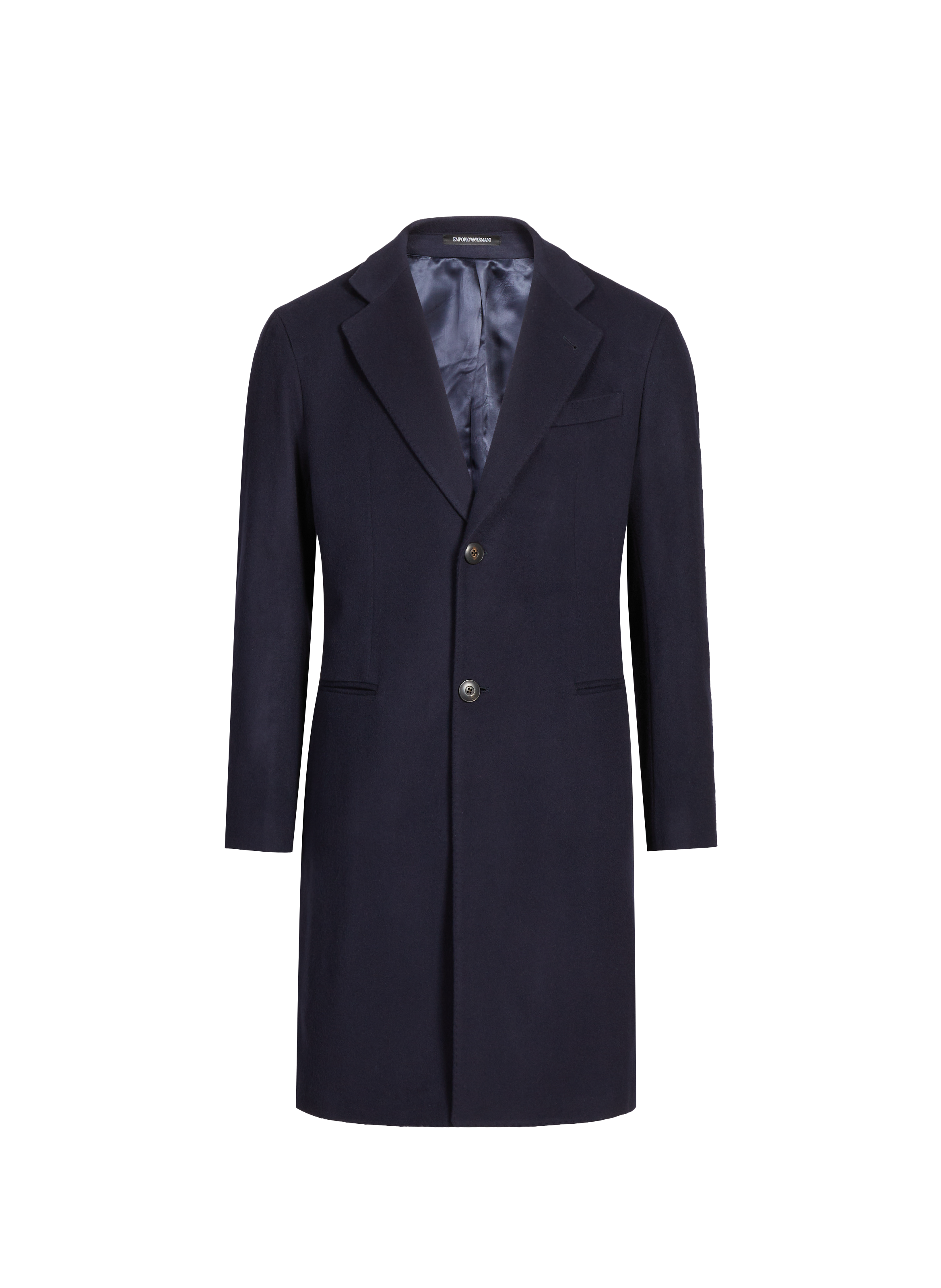 EMPORIO ARMANI Long wool and cashmere coat Blue