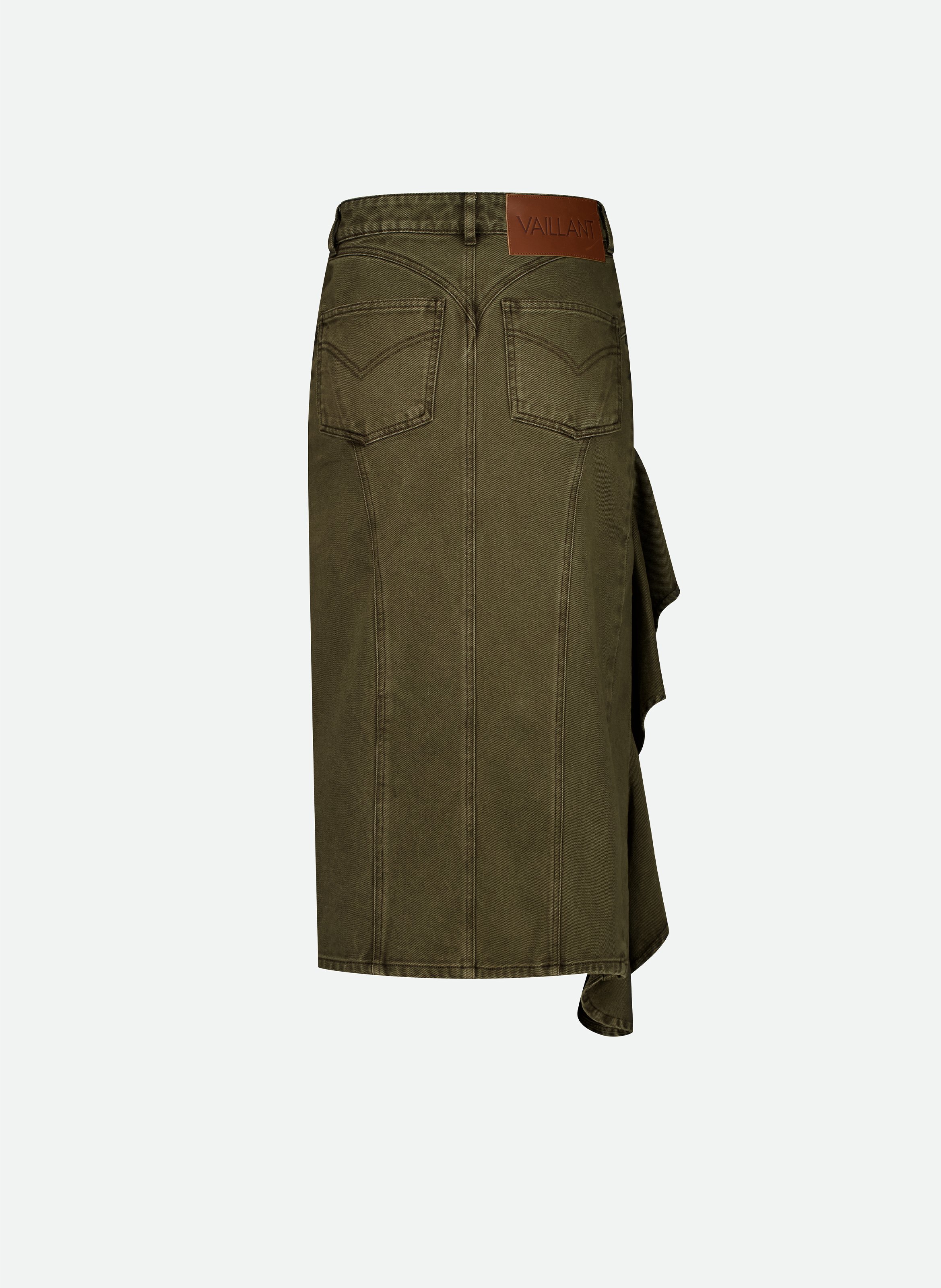 Midi jupe en jean avec découpe à volant sur la cuisse VAILLANT Kaki