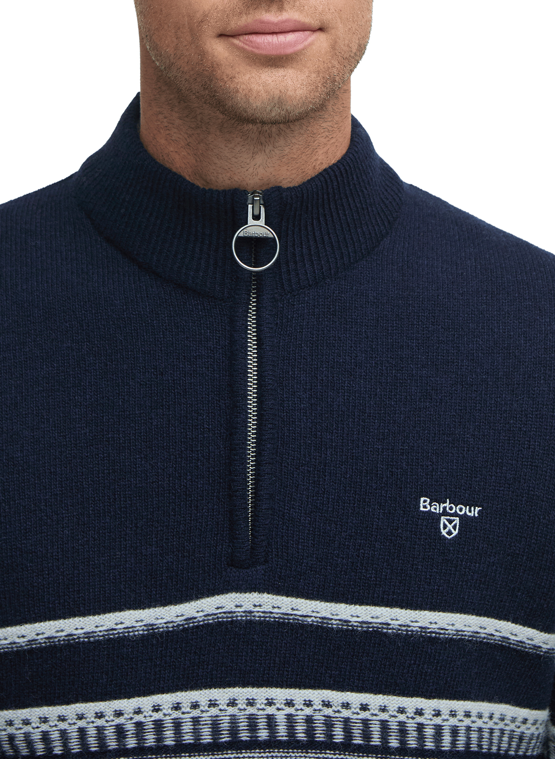 Straight wool sweater with high neck and striped pattern. BARBOUR Blue