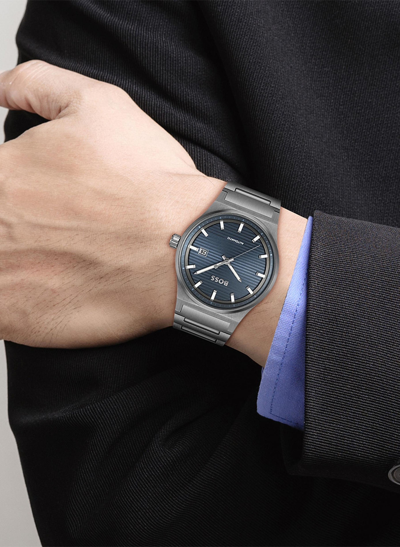 Montre automatique en acier BOSS Gris