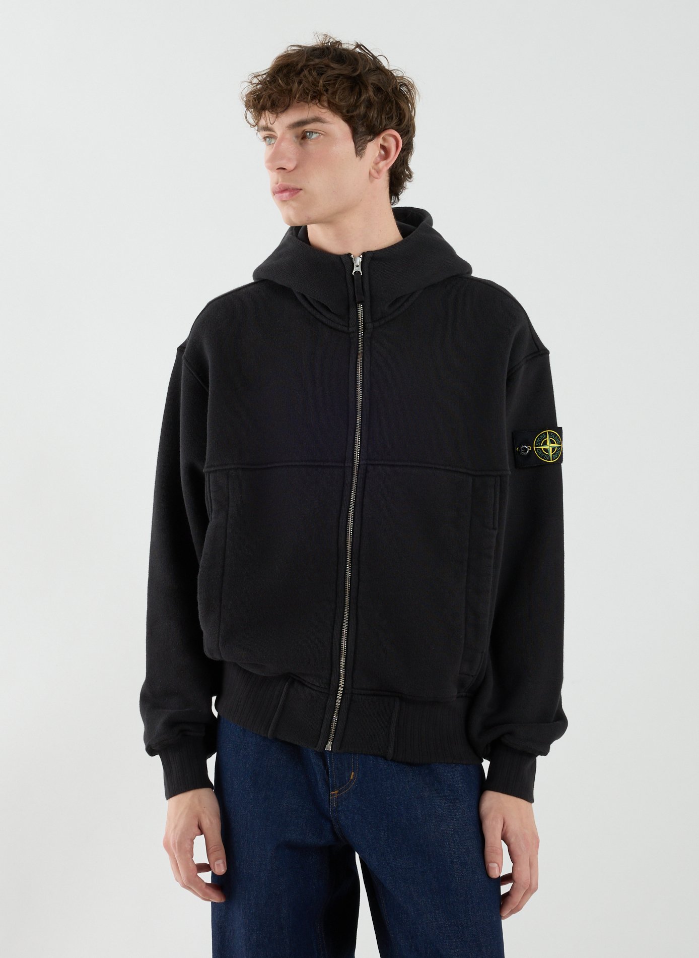 Cotton zip-up hoodie STONE ISLAND Black