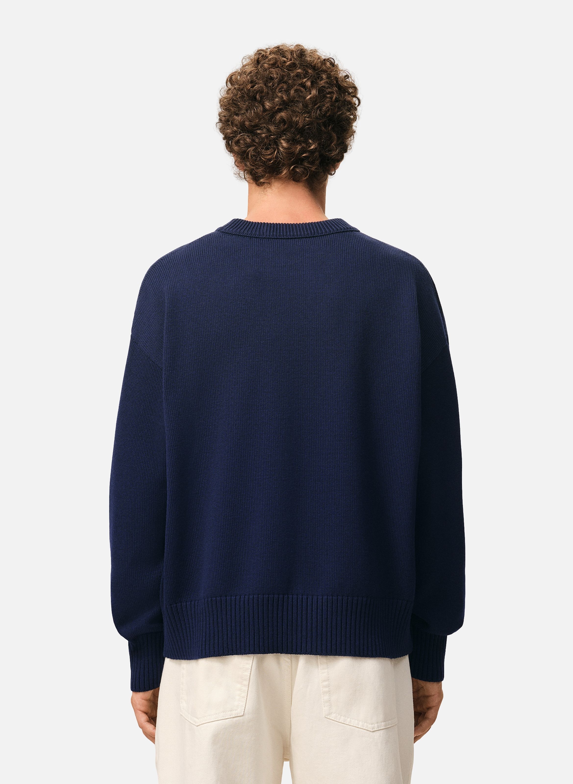 Pull col rond ami de coeur unisexe en laine et coton AMI PARIS Bleu