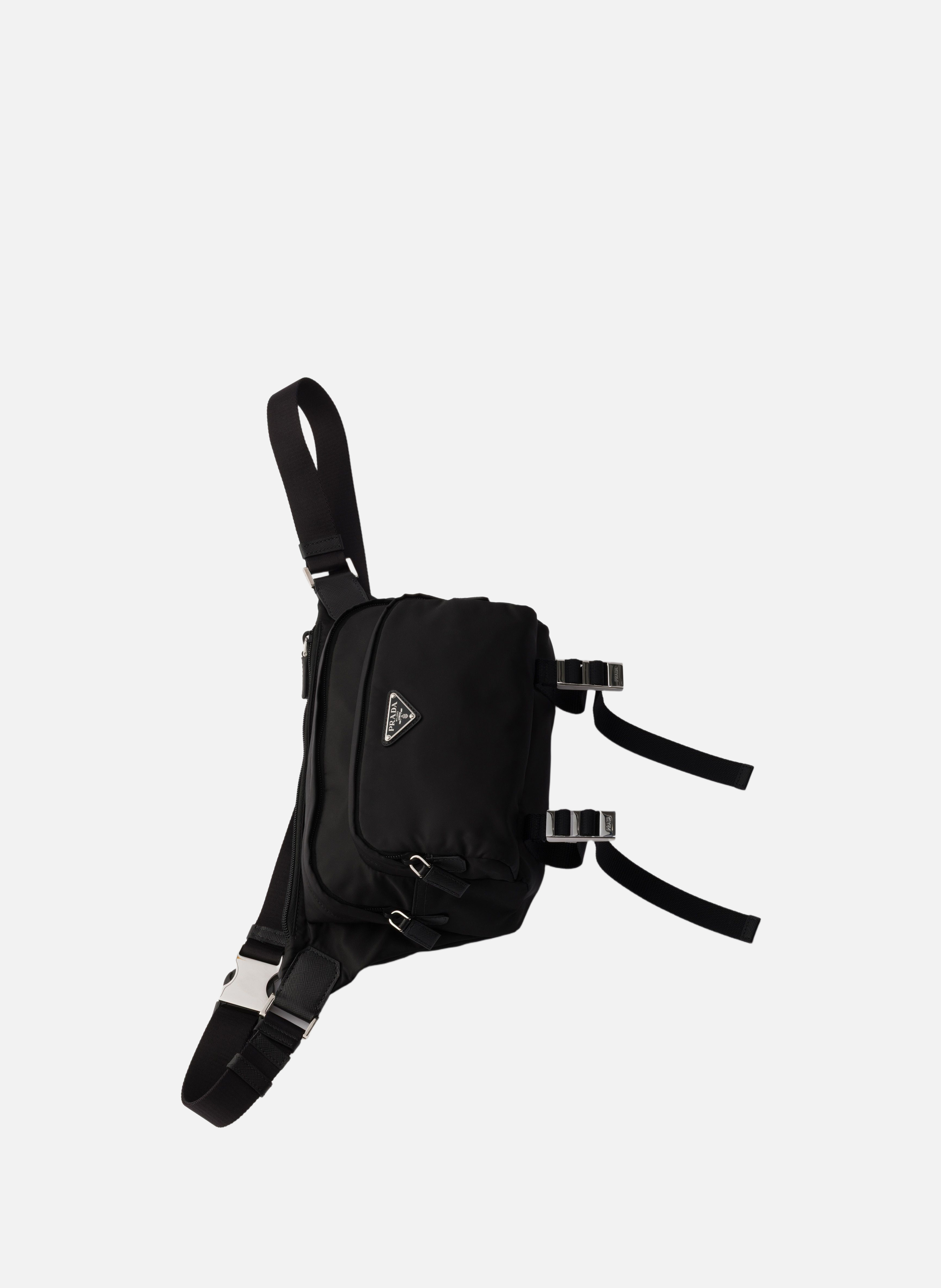 Sac porté épaule en re-nylon et cuir PRADA Noir