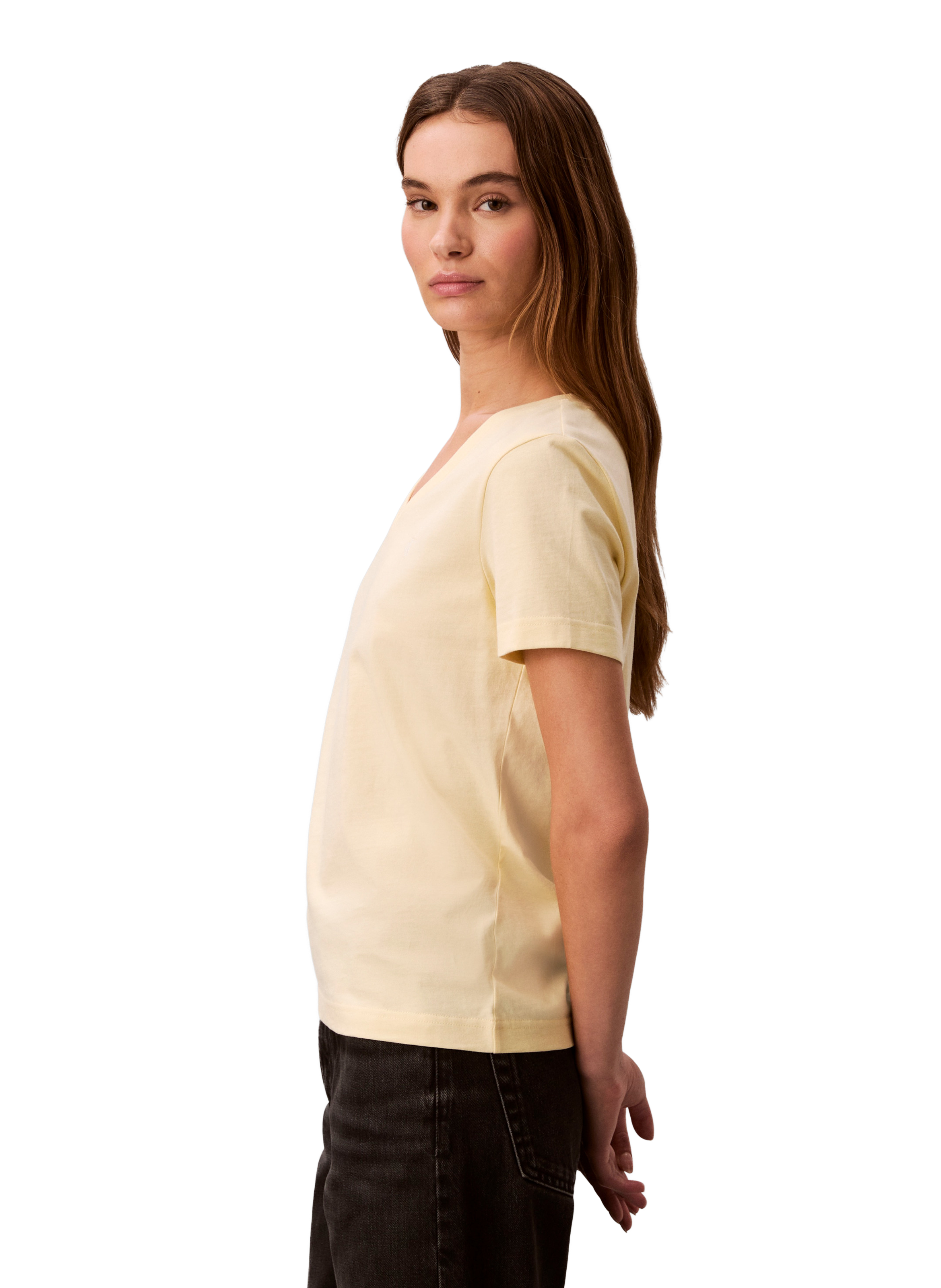 Straight V-neck cotton t-shirt CALVIN KLEIN Yellow