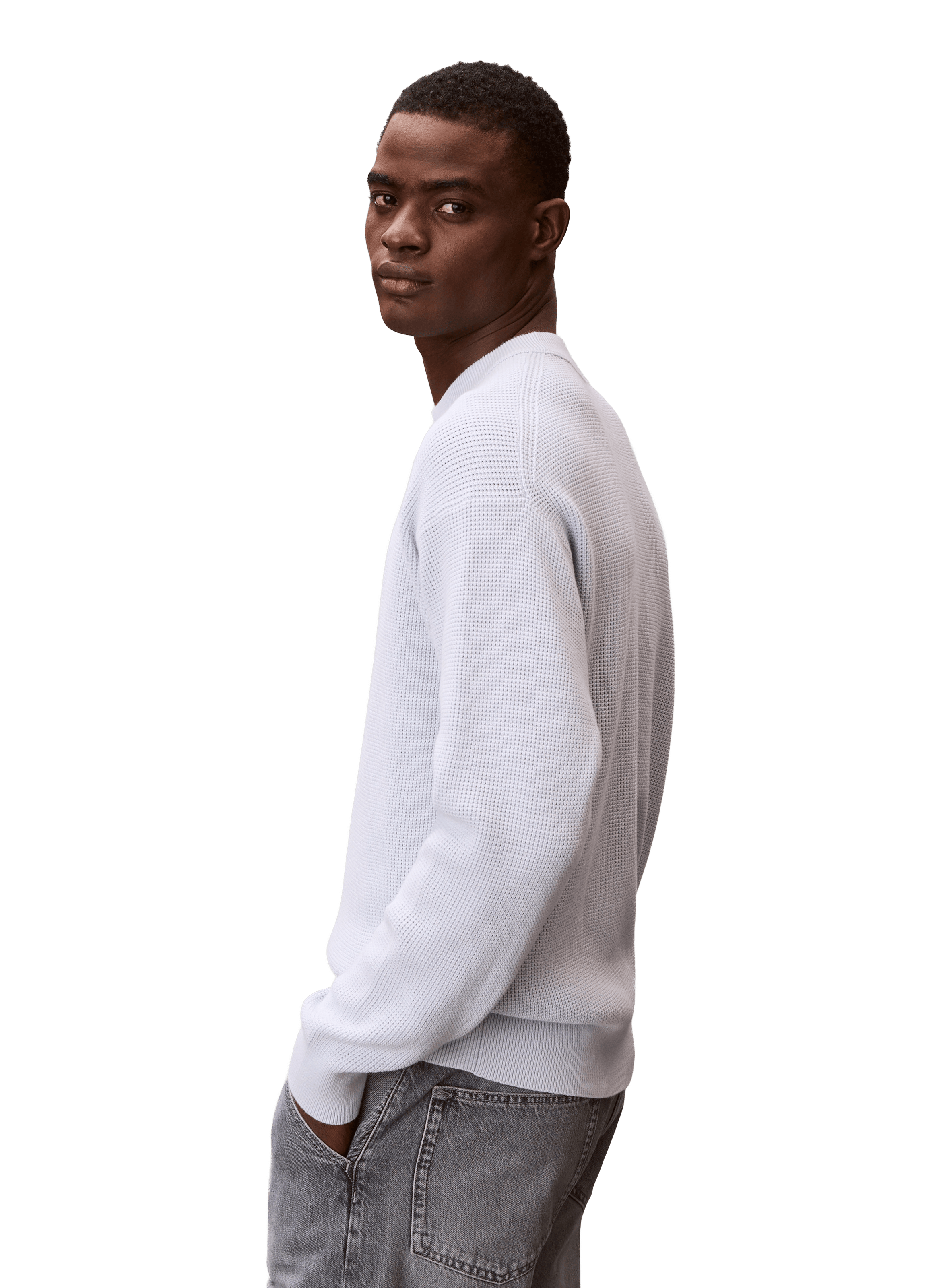 Pull droit col rond en coton CALVIN KLEIN Bleu