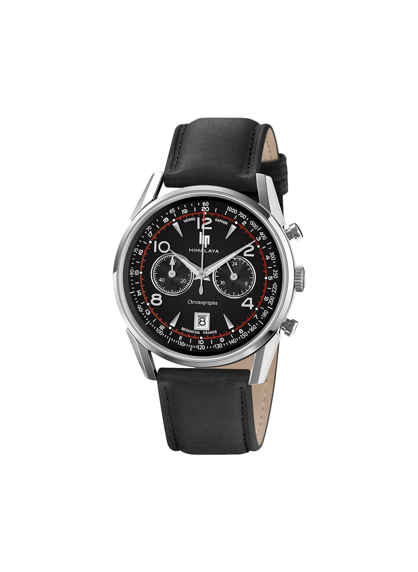 Montre quartz chrono bracelet en cuir LIP Noir