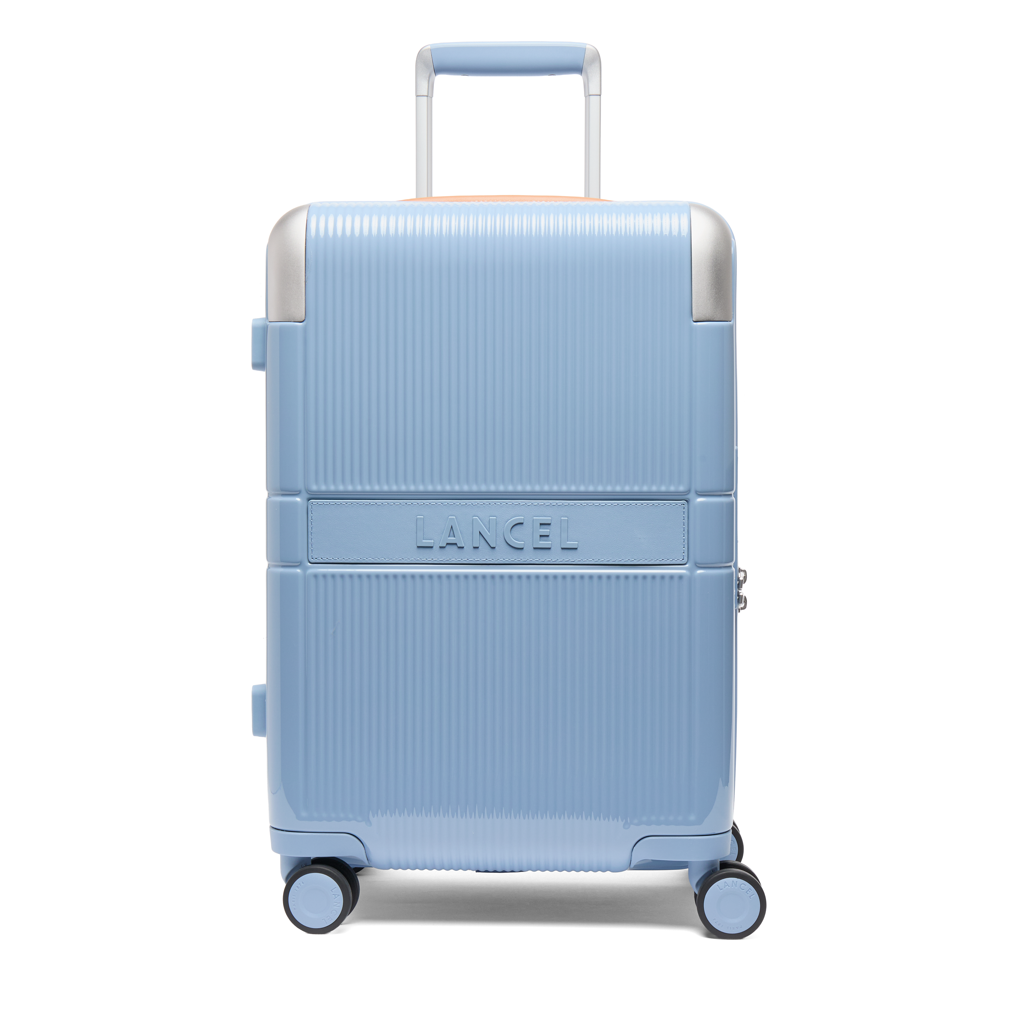 Valise cabine 4 roues zippée extensible empreinte de lancel en polycarbonate et cuir LANCEL Bleu