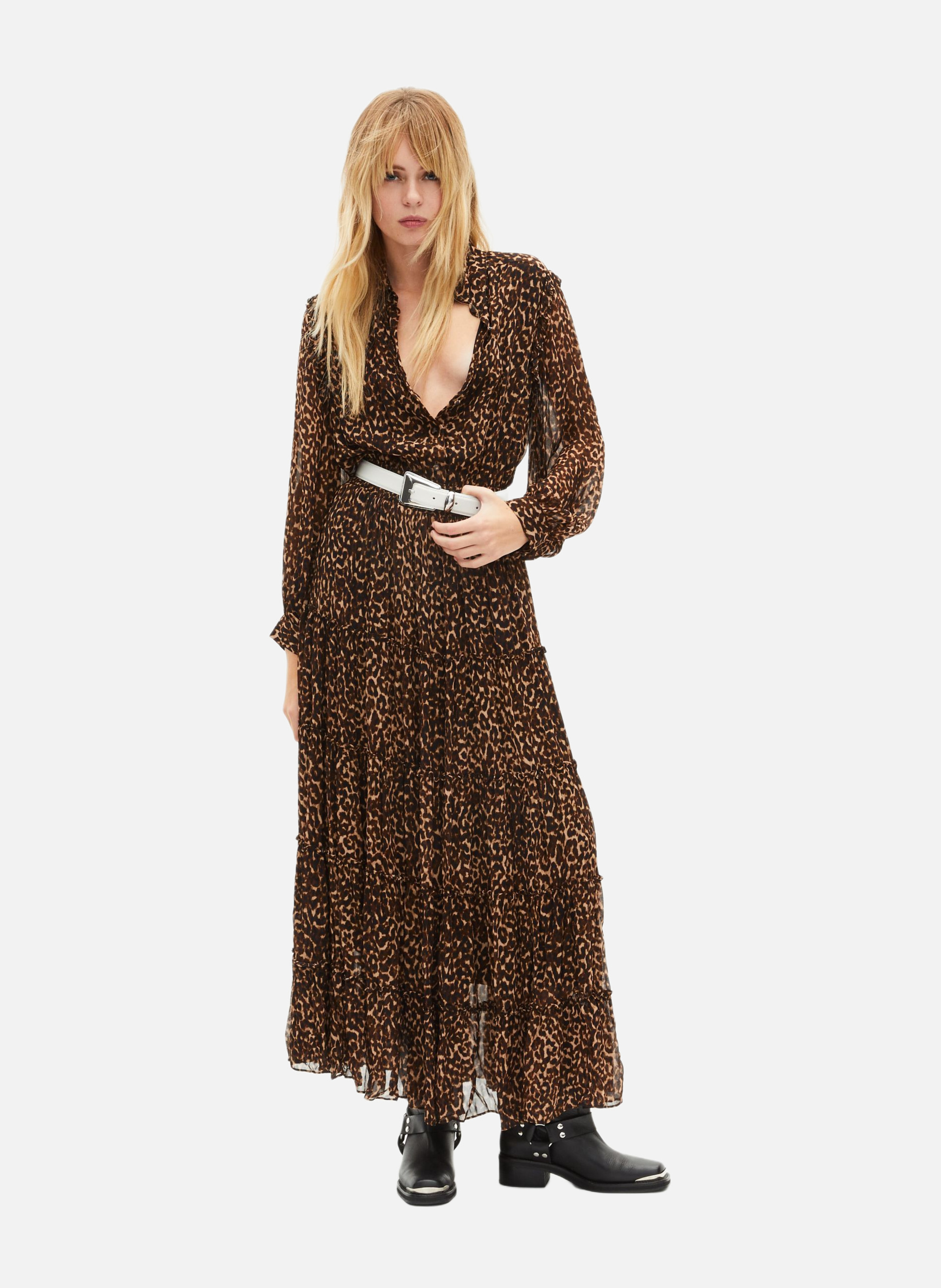 Ceinture boucle western dorée en cuir THE KOOPLES Beige