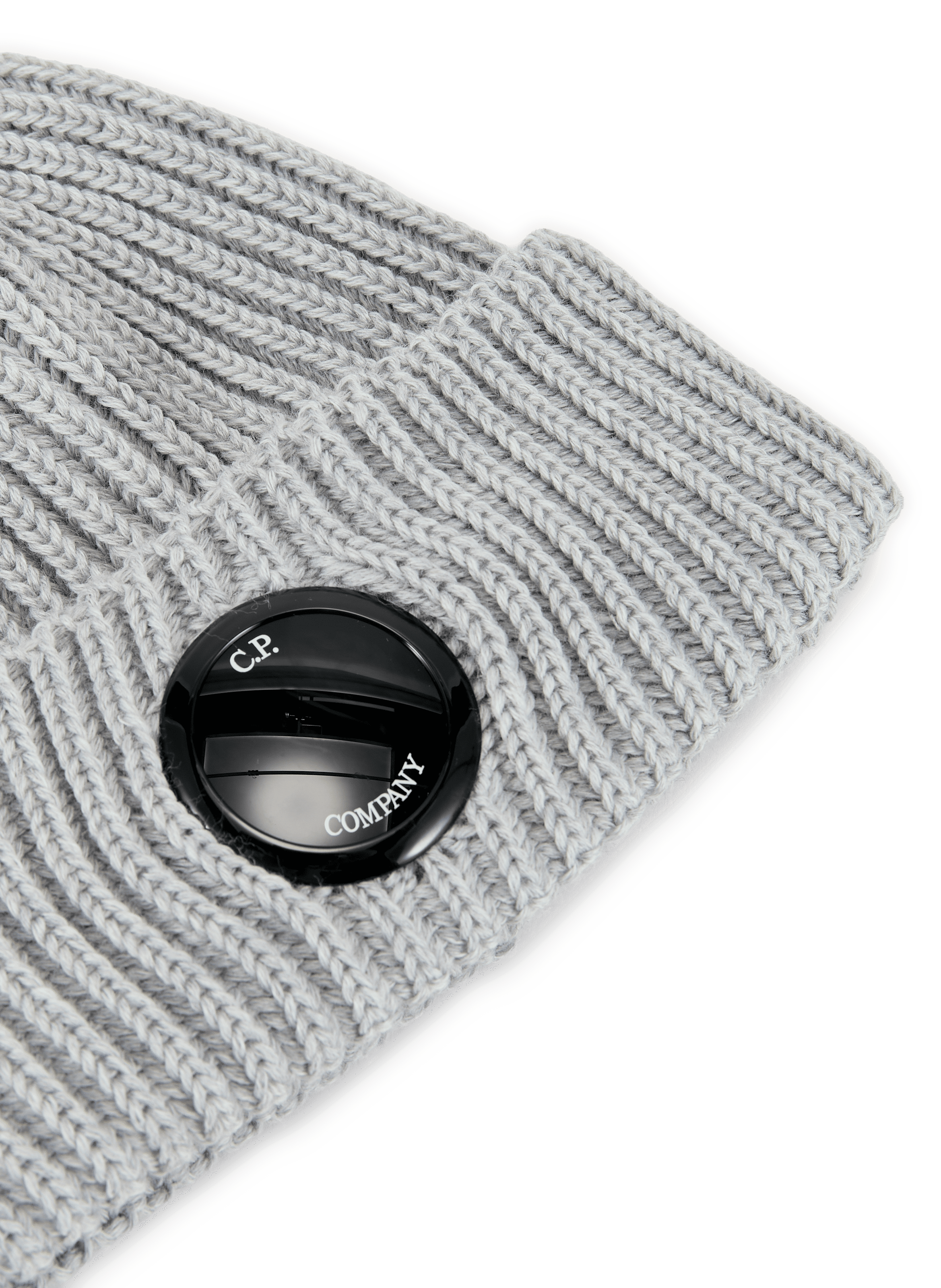 Bonnet côtelé empiècement rond sur revers en laine CP COMPANY Gris