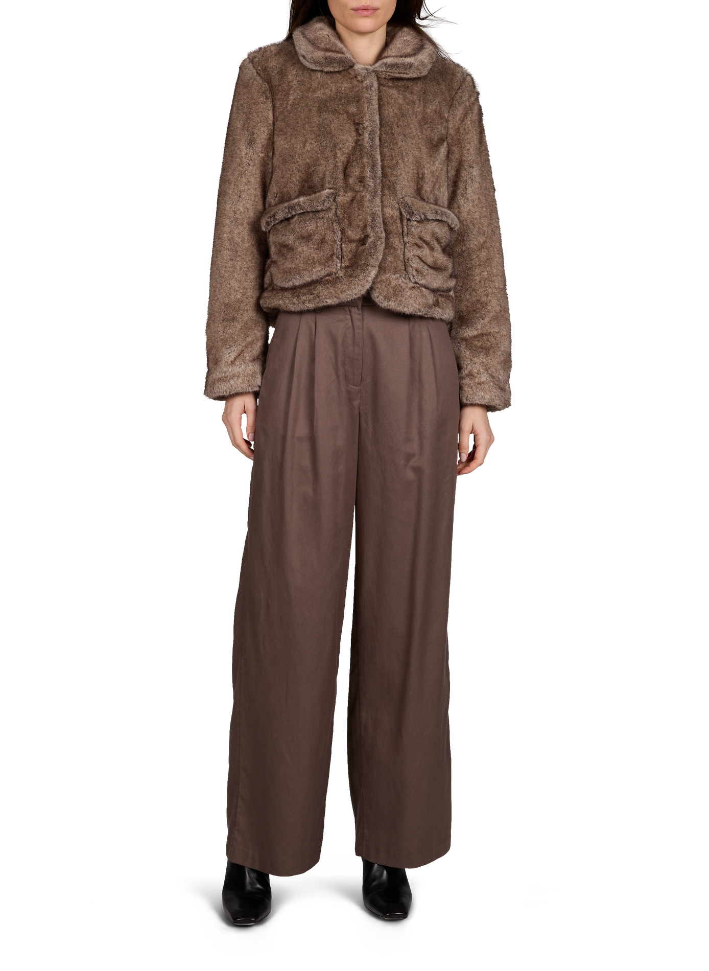 Pantalon large en coton et lin mélangé OBJECT Marron