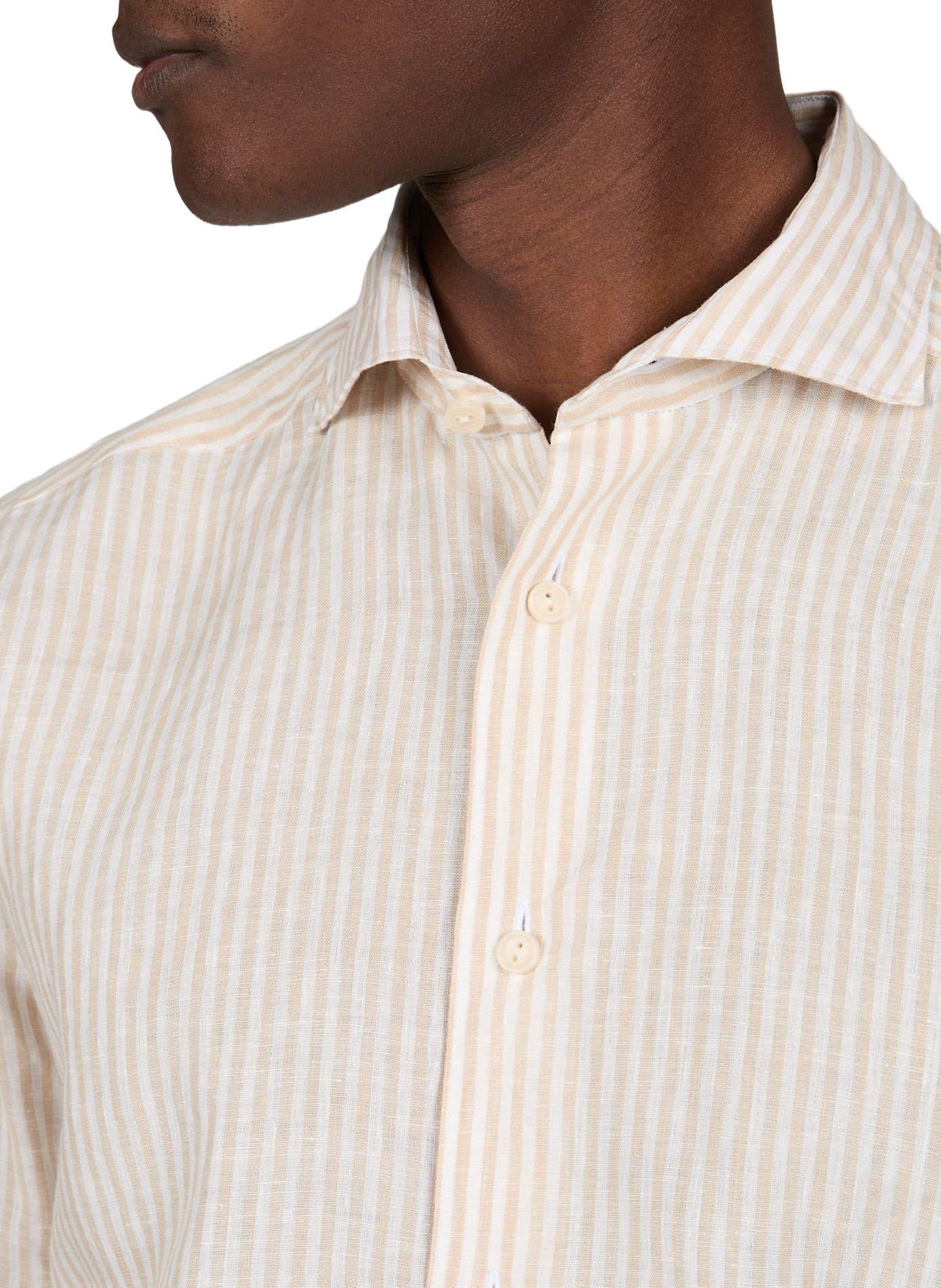 Chemise droite rayée en lin ETON Beige