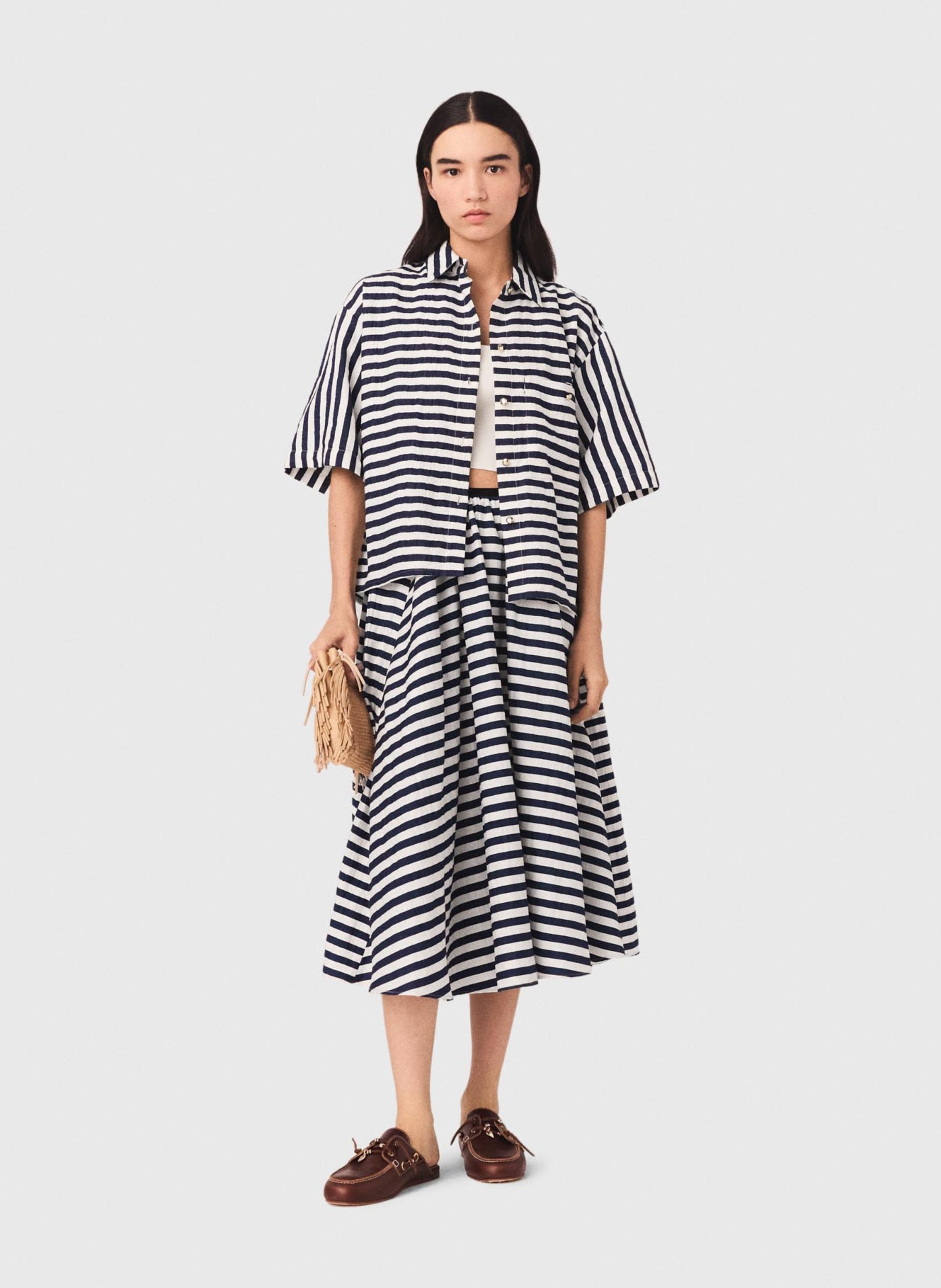 Jupe midi évasée à rayures MAJE Blanc