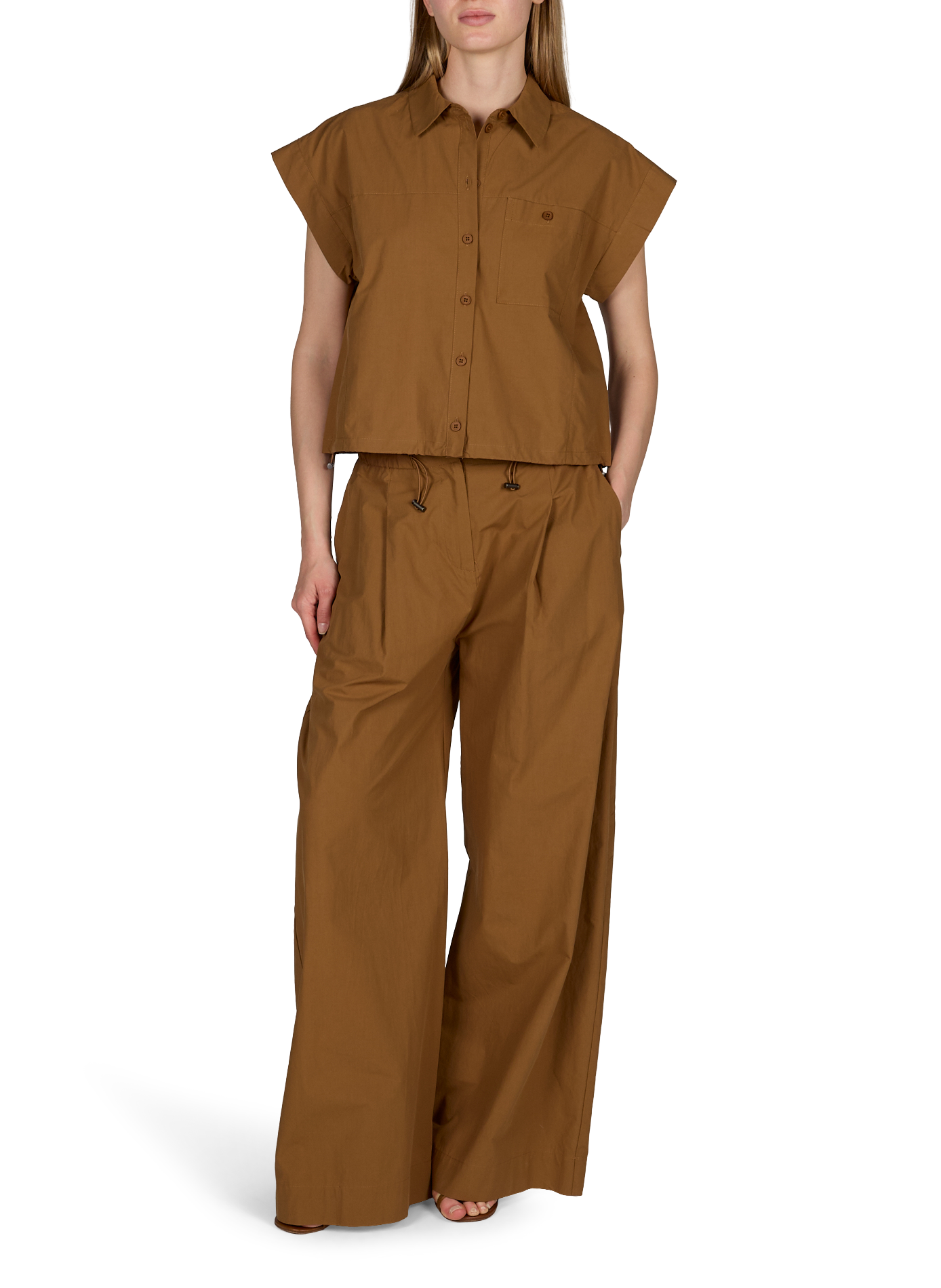 Pantalon large et droit en coton SUNCOO Marron