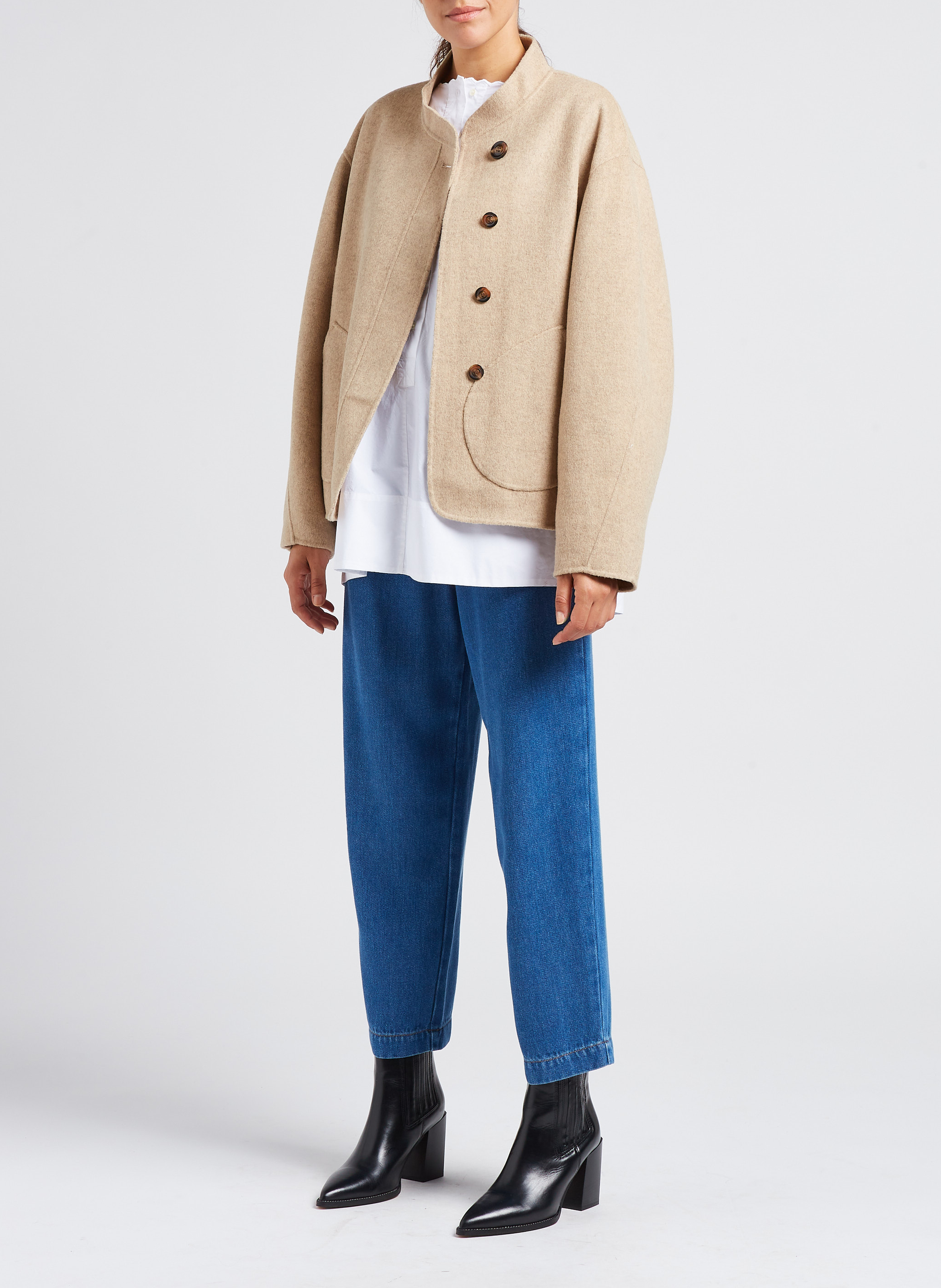 Manteau col rond en laine mélangée windsor SOEUR Beige
