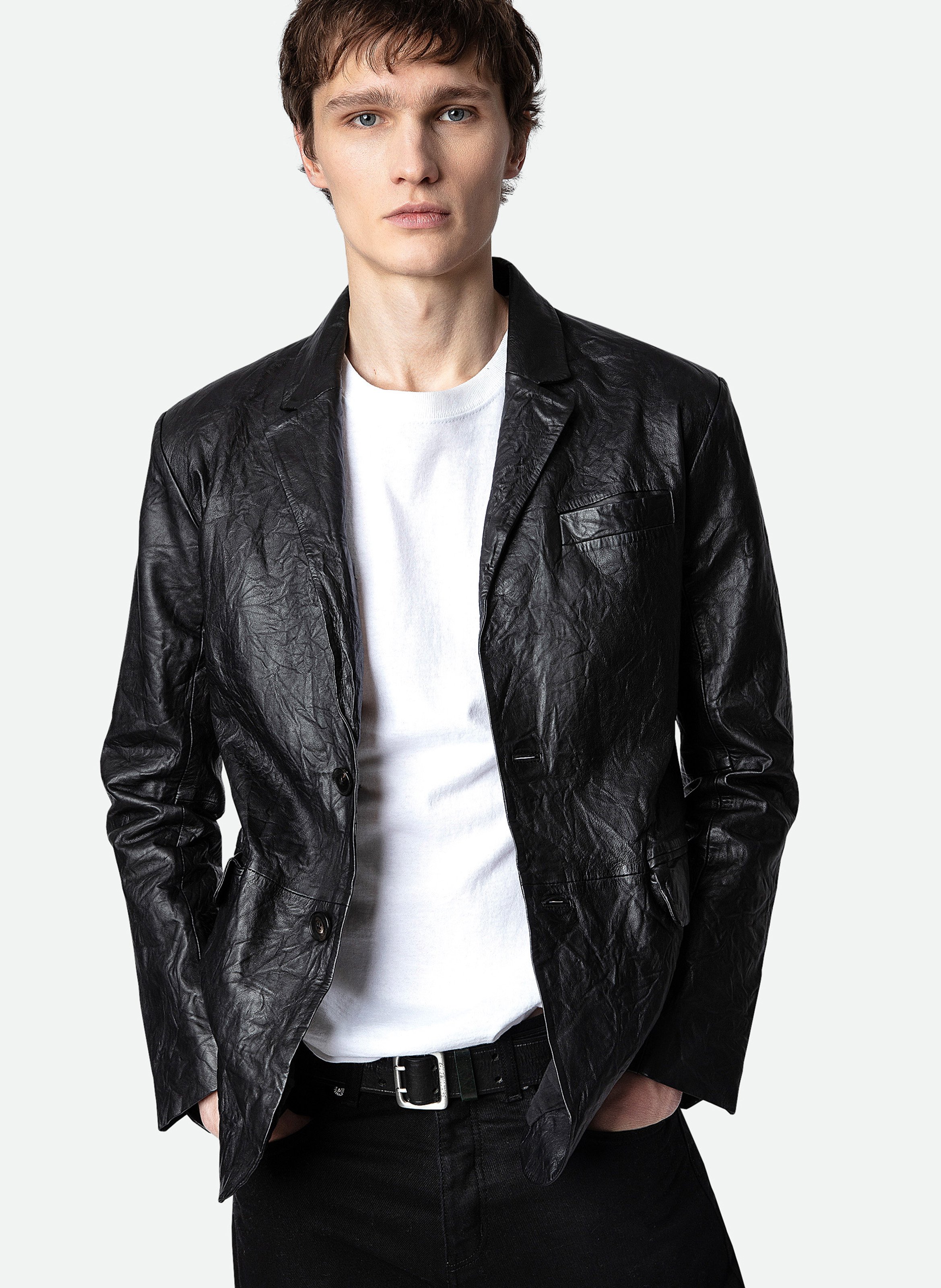 Veste col tailleur en cuir froissé valfried ZADIG&VOLTAIRE Zwart