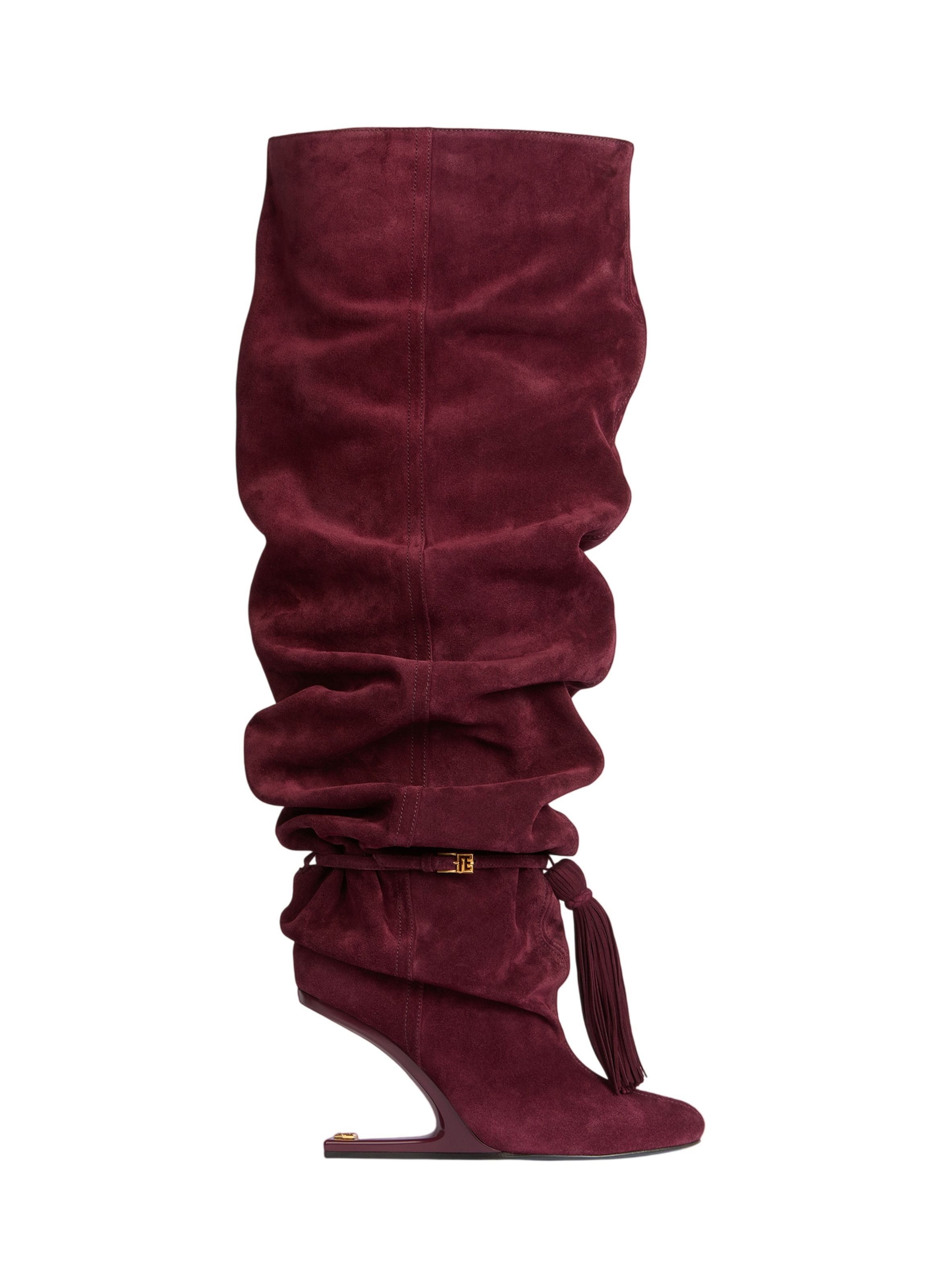Cuissardes no wedge à pompon en cuir suédé BALMAIN Rouge