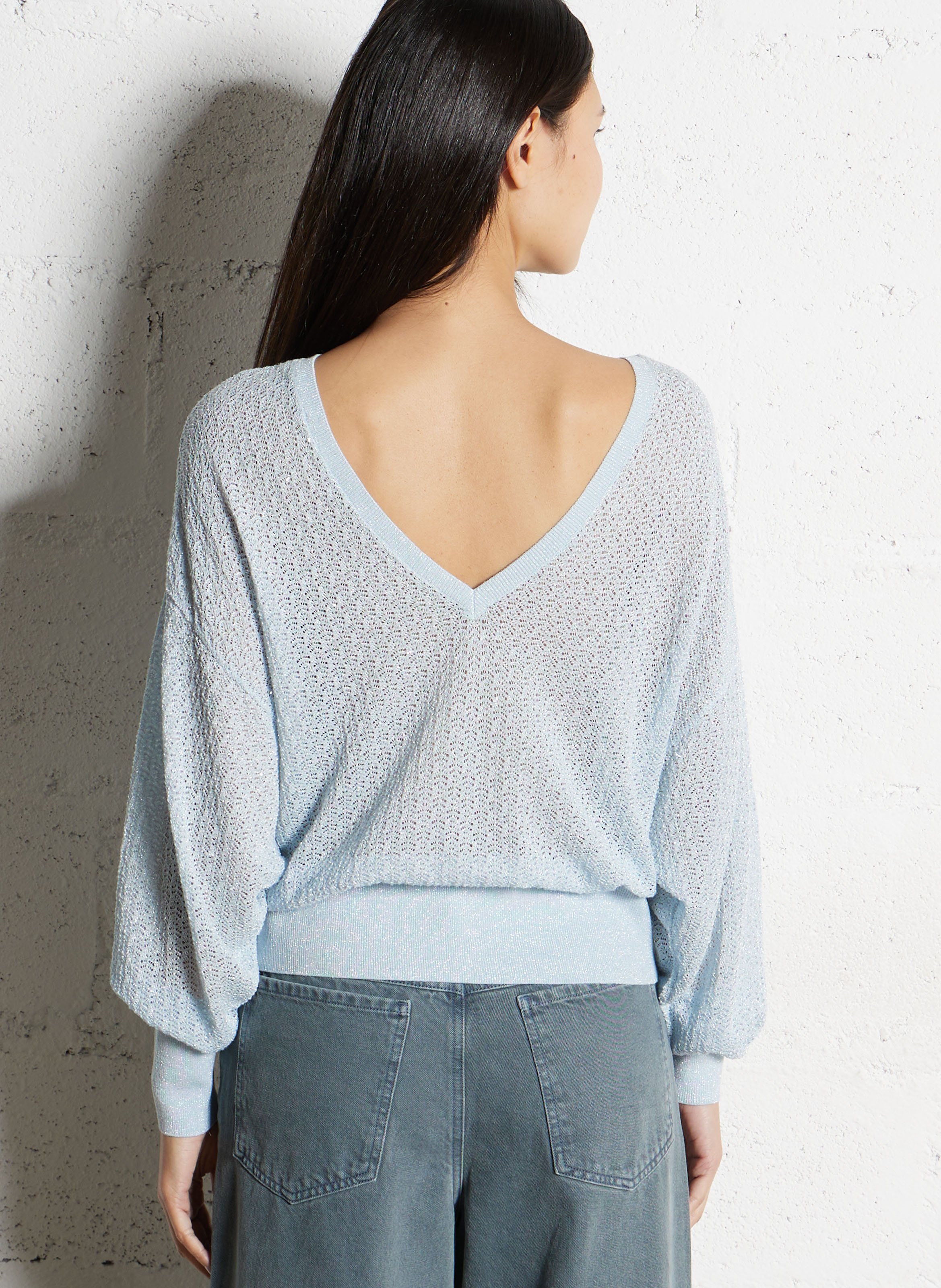 Pull oversize col rond en maille pailletée IKKS Bleu