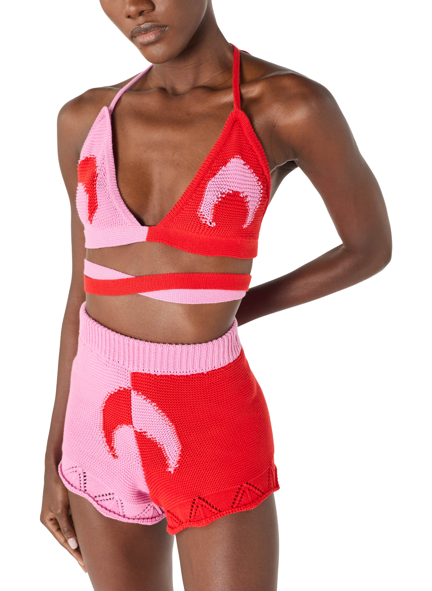 Crochet knit moon mini shorts MARINE SERRE Red