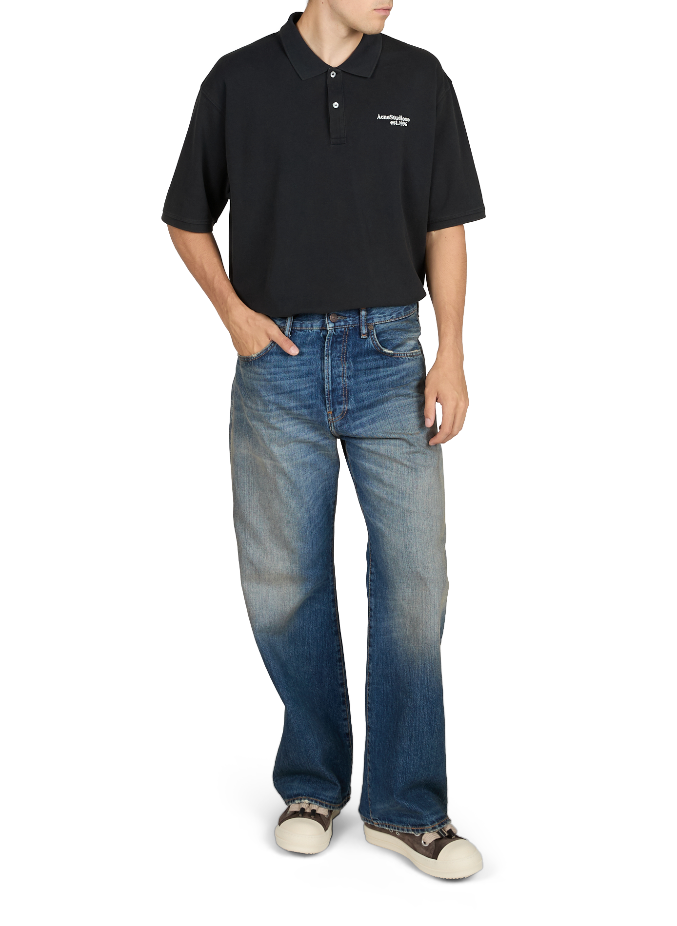 Wide leg washed denim jeans in cotton ACNE STUDIOS Blue