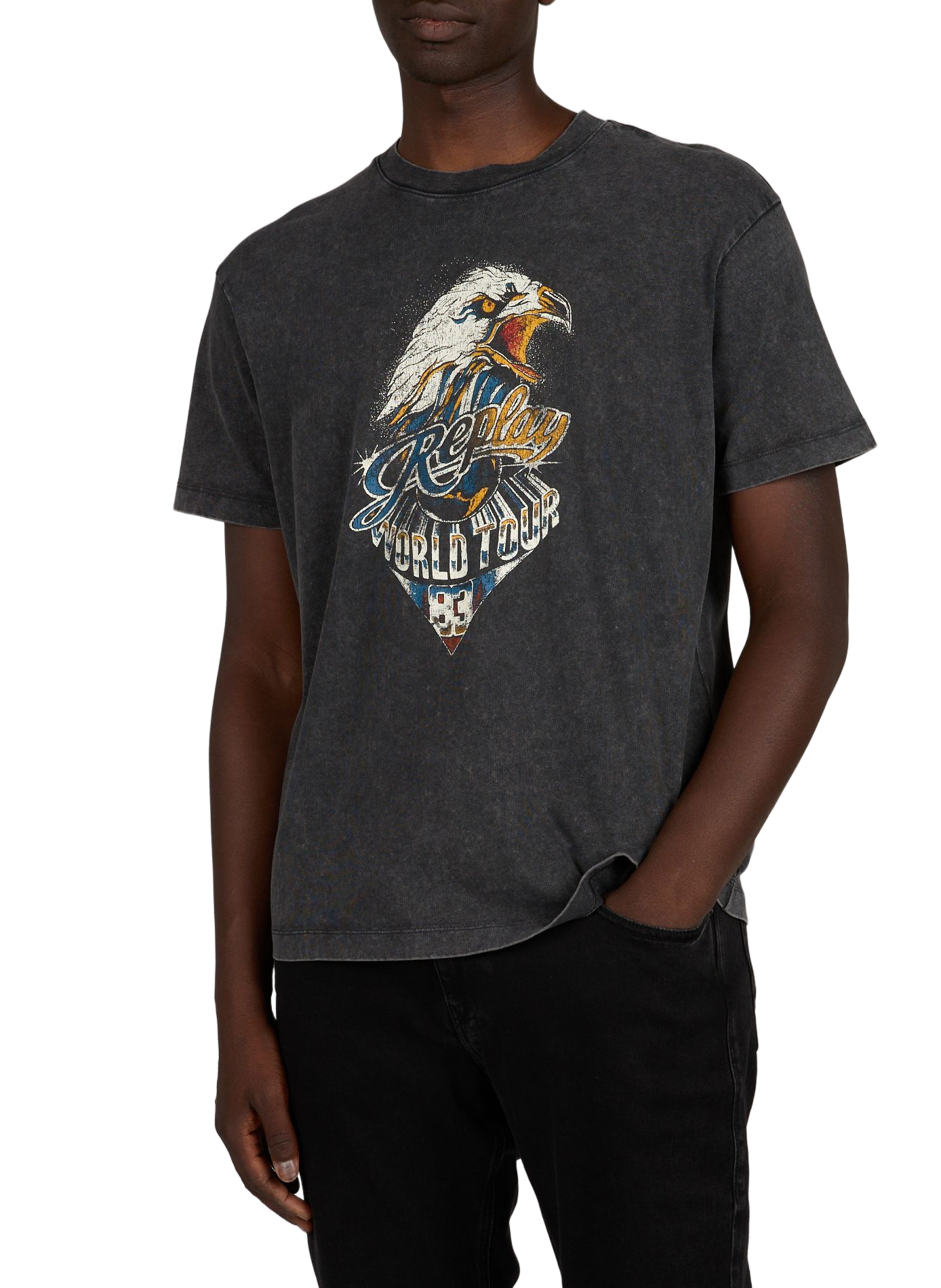 T-shirt délavé à motif en coton REPLAY Gris
