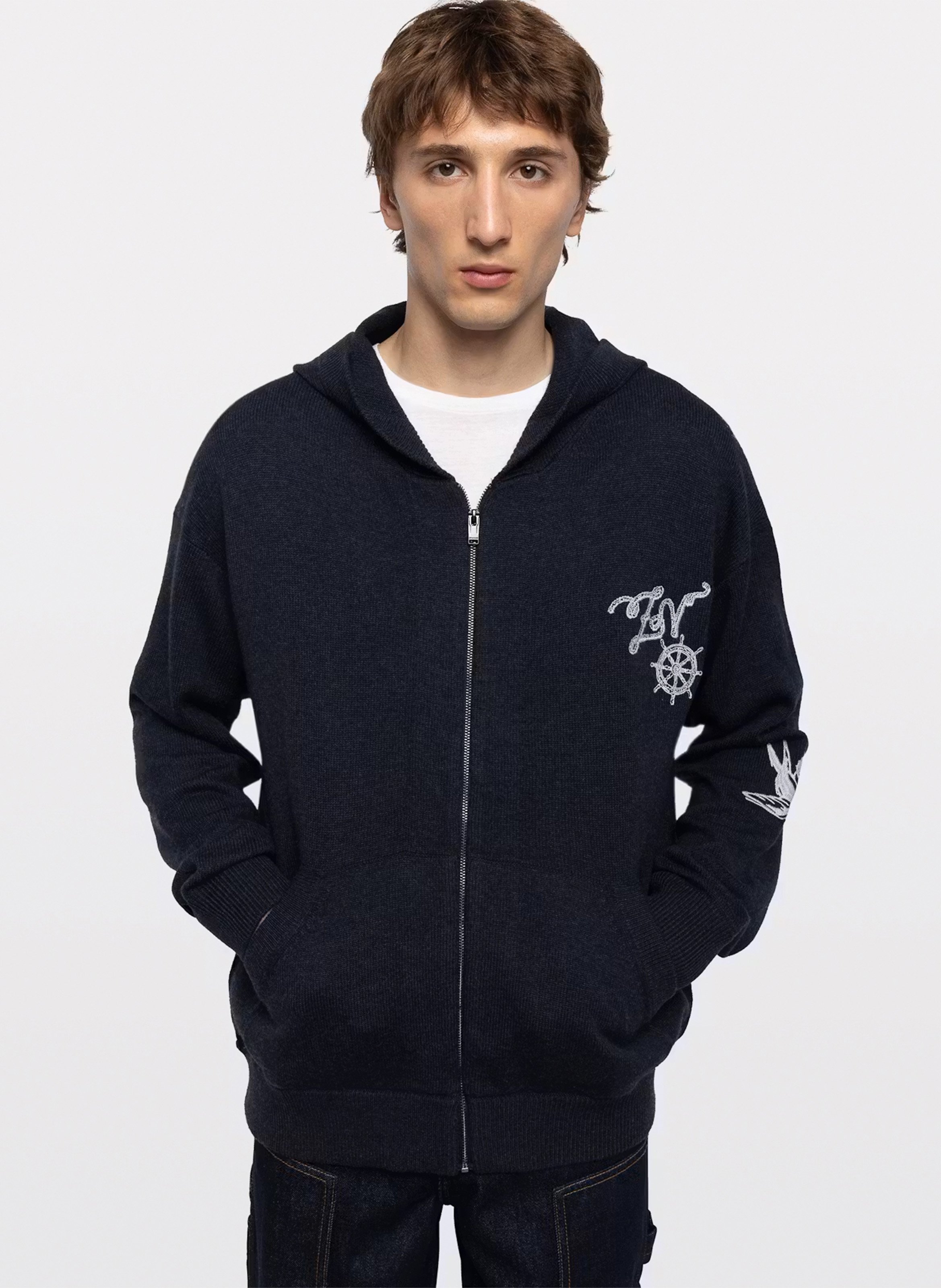 Losse gebreide sweatshirt met rits in gemengde wol camillo ZADIG&VOLTAIRE Blauw
