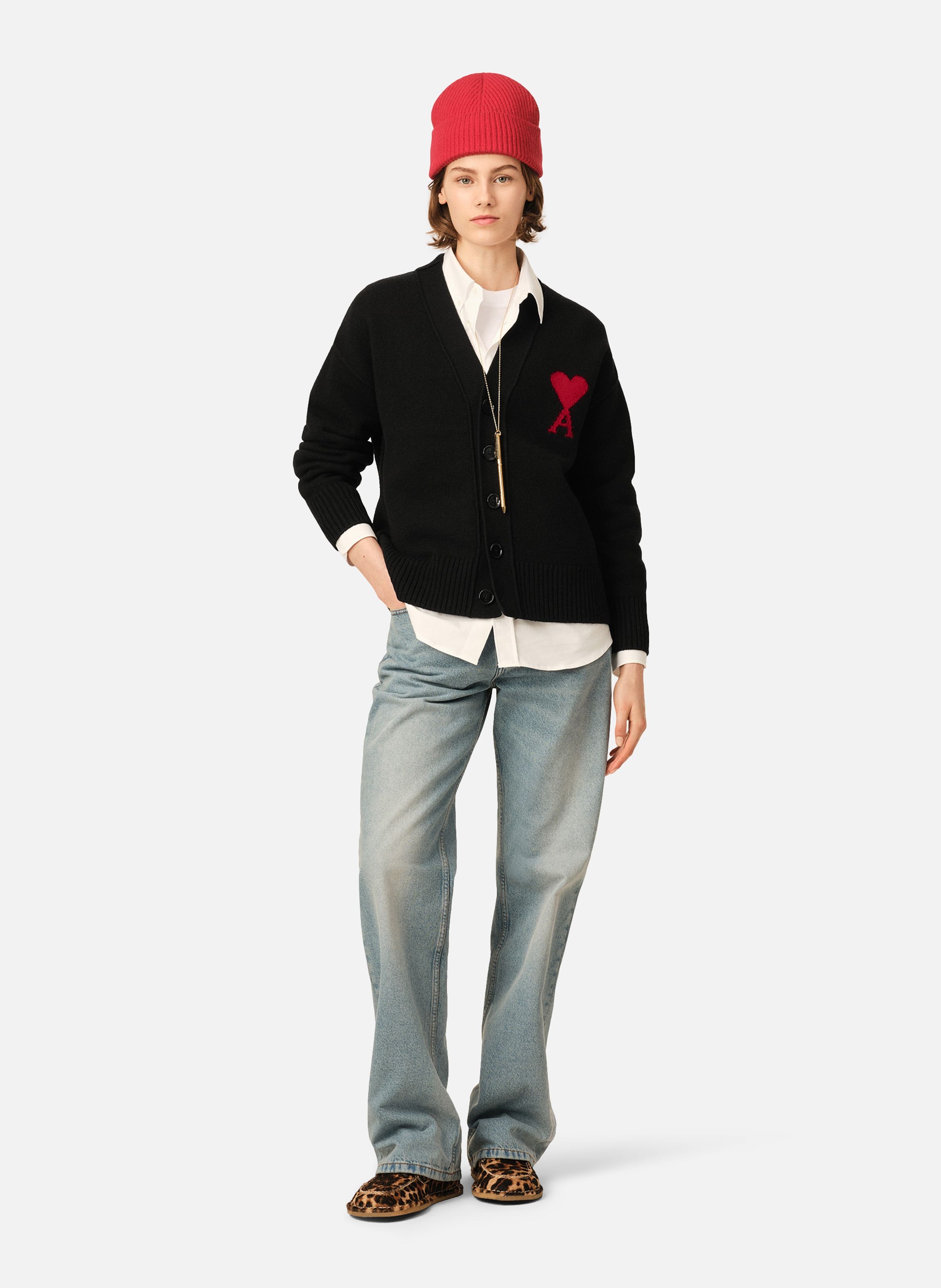 Cardigan unisexe en laine ami de coeur AMI PARIS Noir