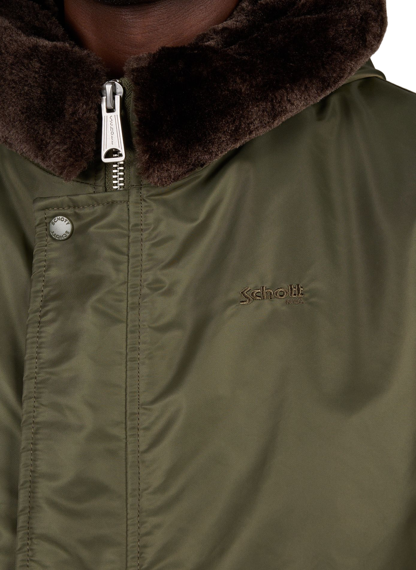 Blouson droit zippé uni SCHOTT Kaki