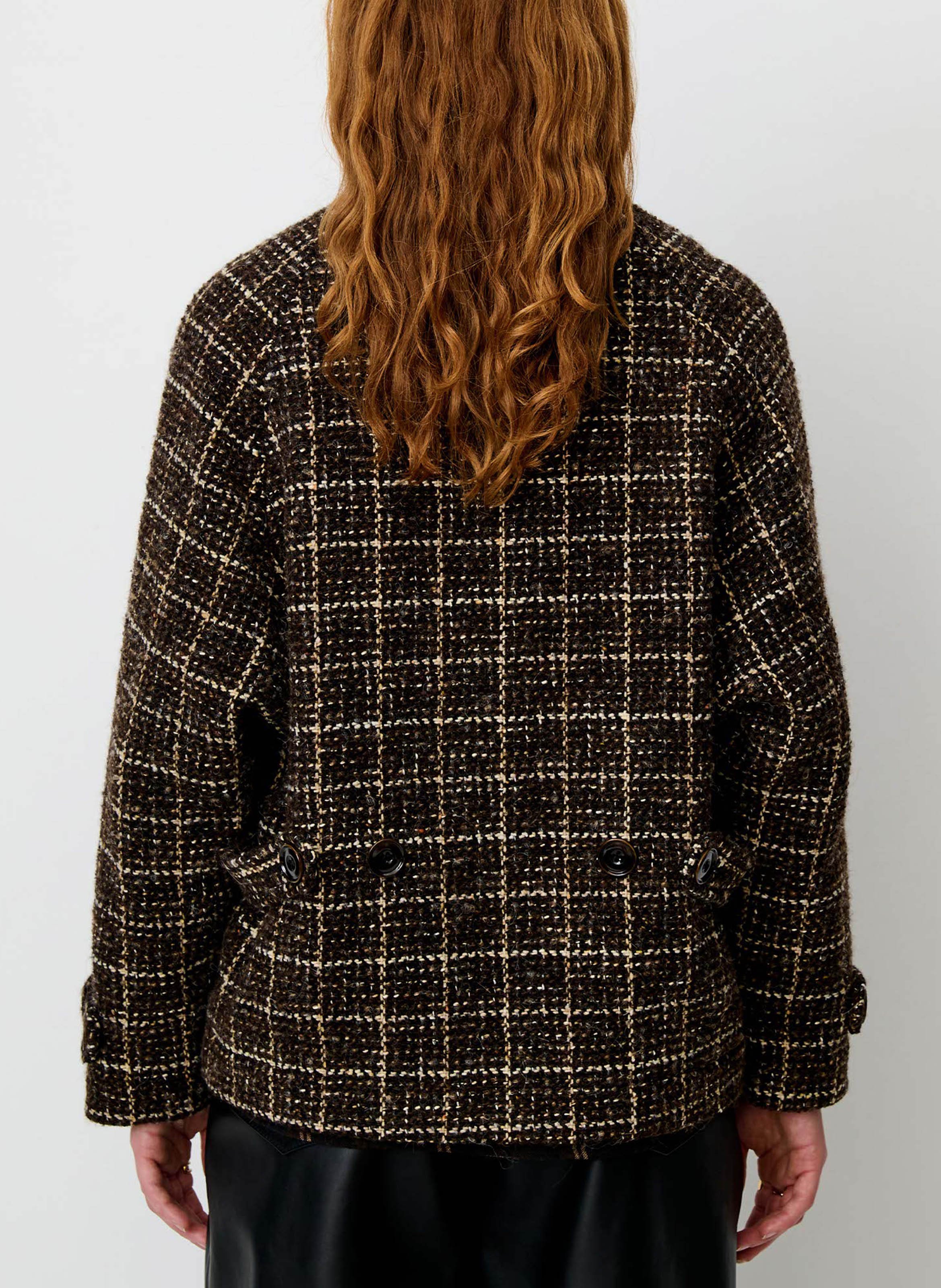 Manteau ample esprit blouson en tissage tartan lee valley SESSUN Marron