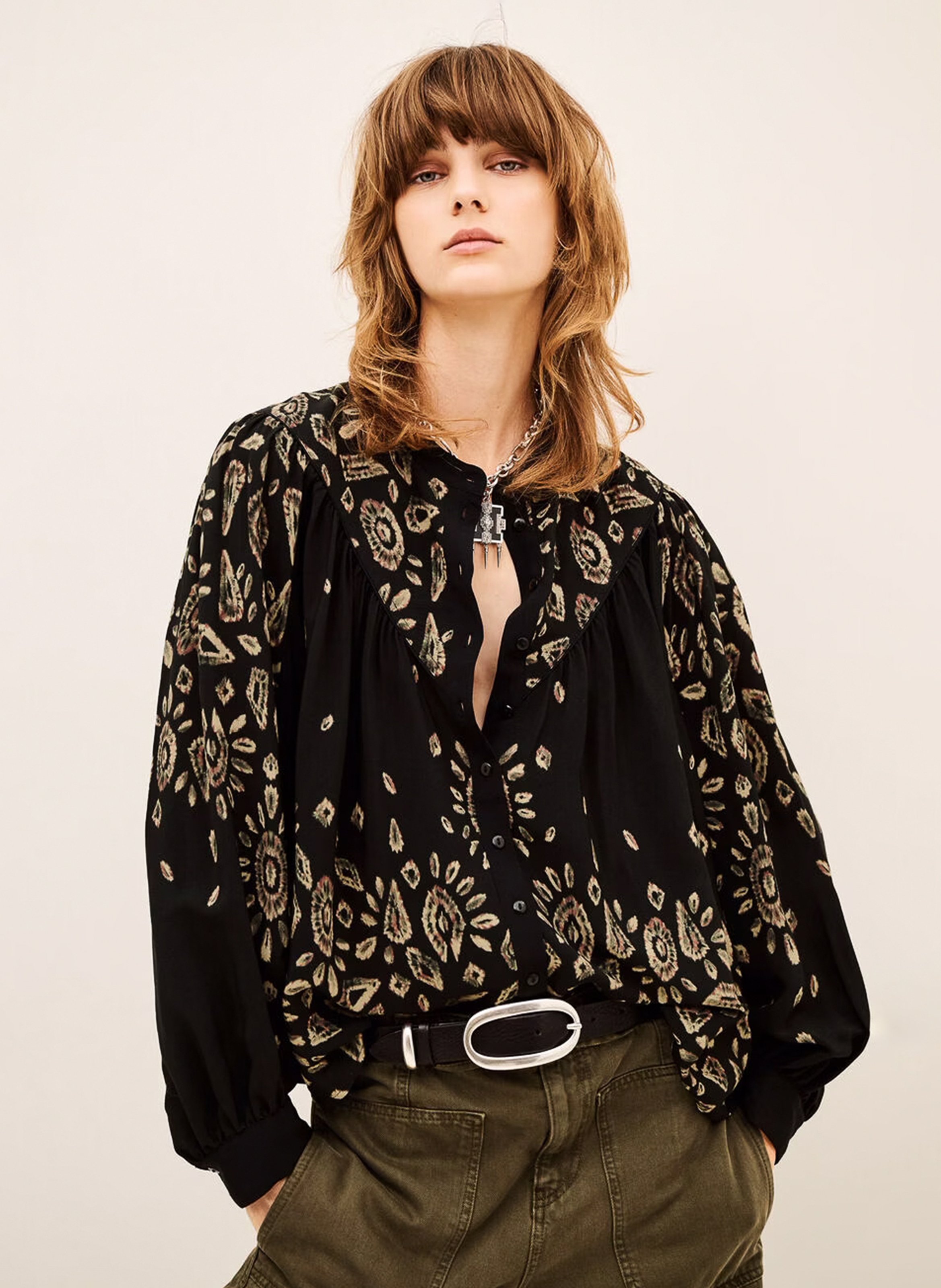Blouse col rond imprimée brava BA&SH Noir