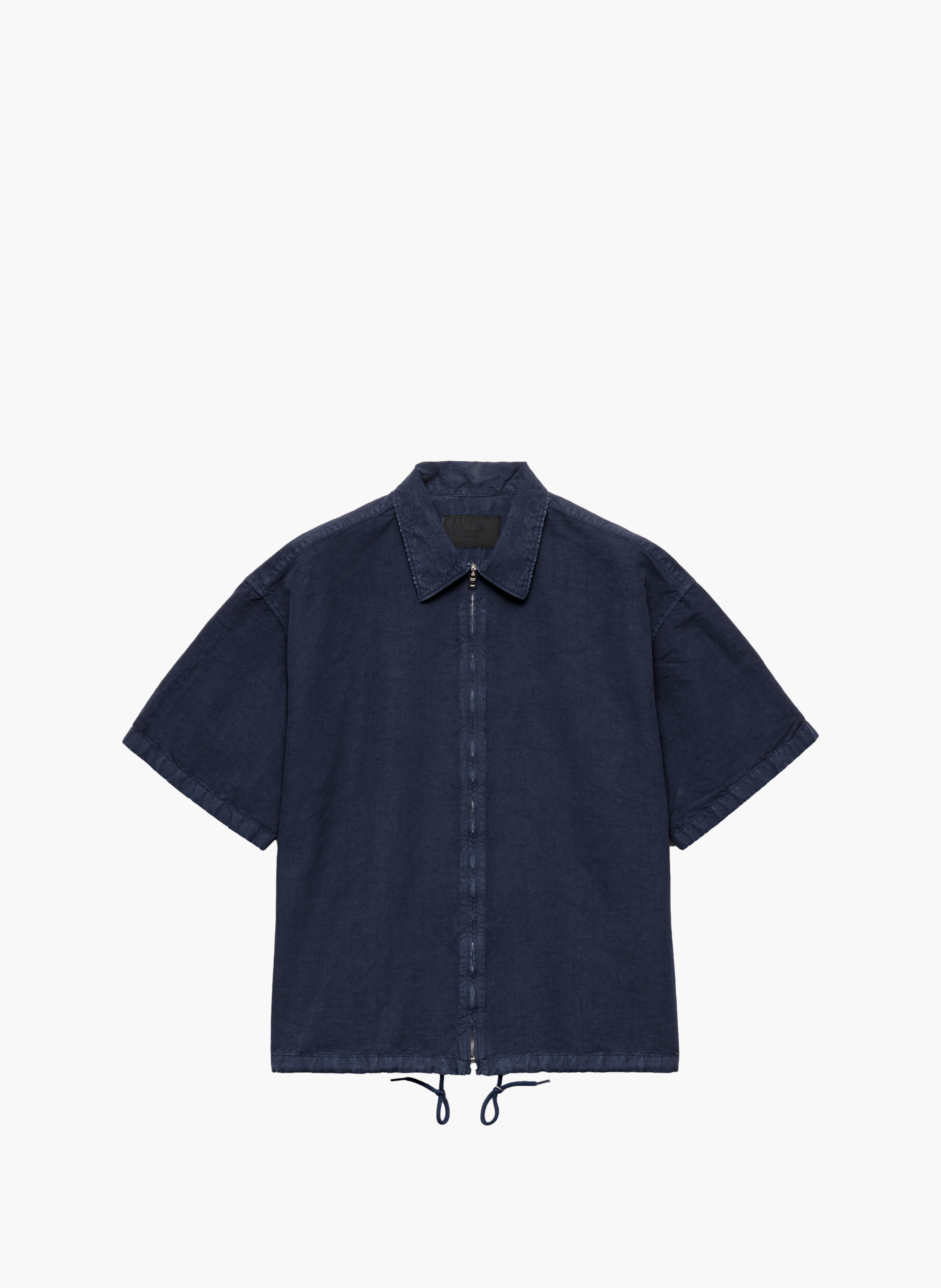 Chemise zippée en coton à manches courtes PRADA Bleu