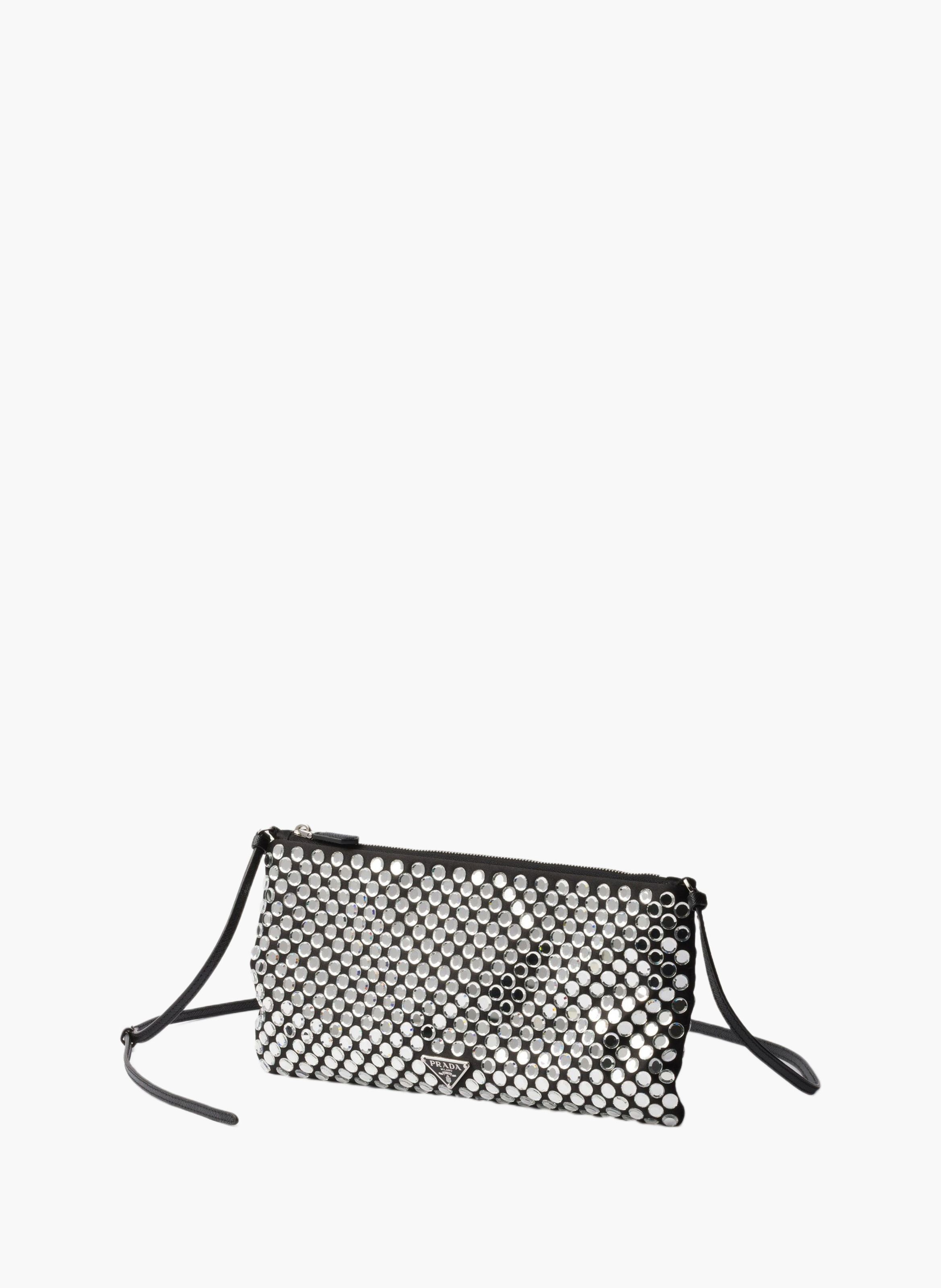 Petit sac à bandoulière en satin avec cristaux PRADA Argent