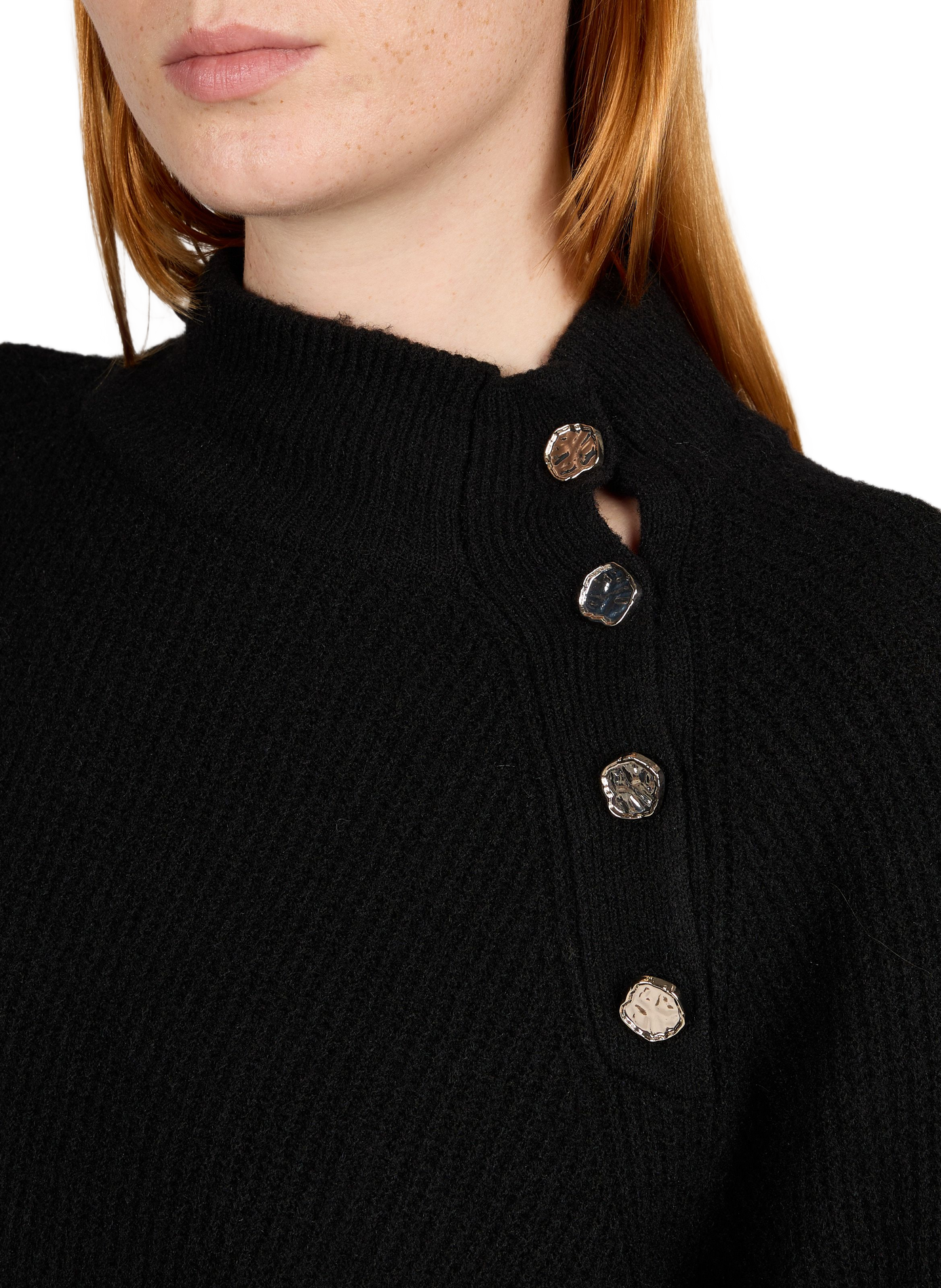 Pull col rond droit à boutons VILA Noir