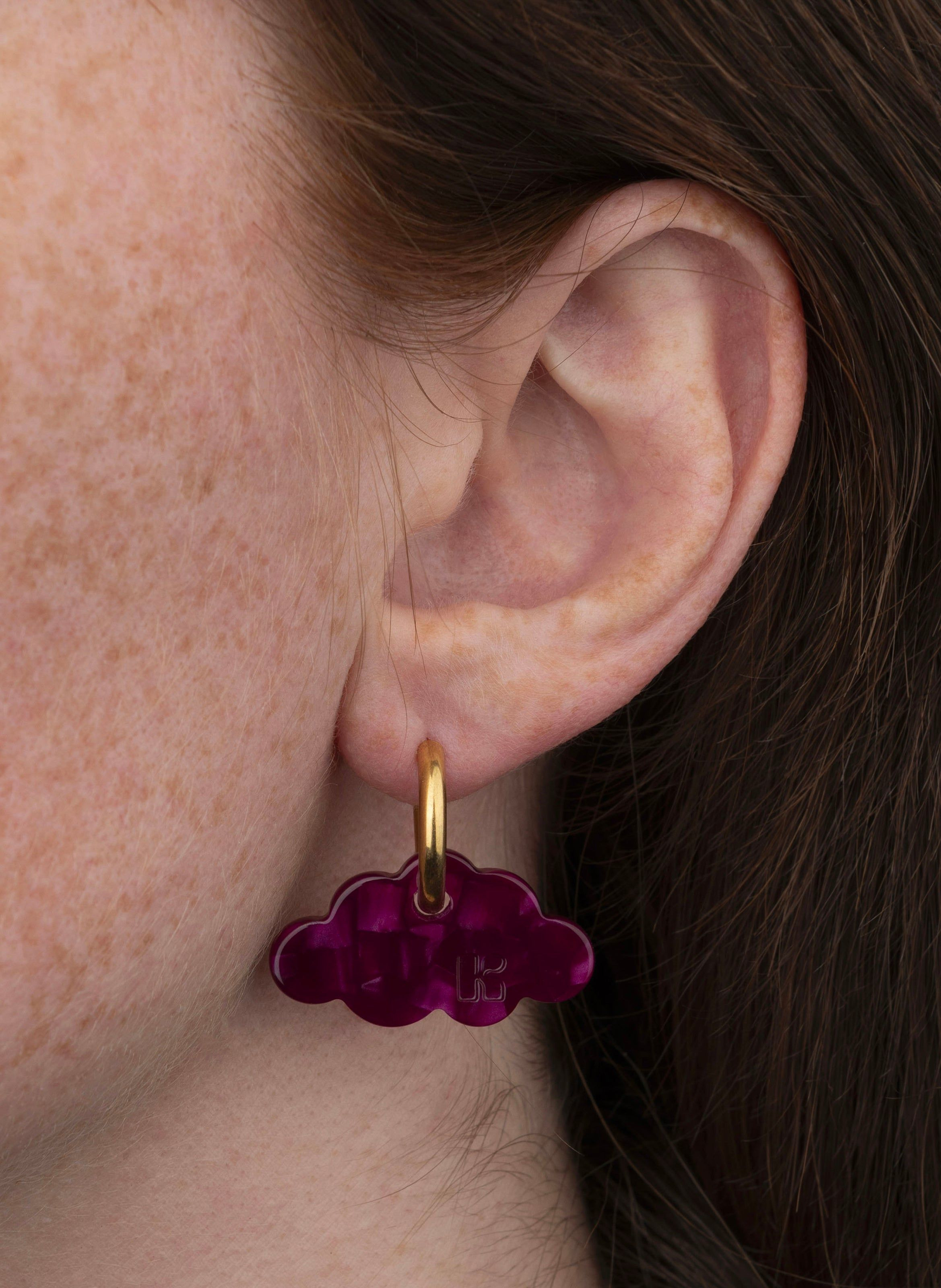 Boucles d'oreilles nuage avec anneaux en acier inoxydable doré | Rouge KURAGE GINZA Montres et Bijoux