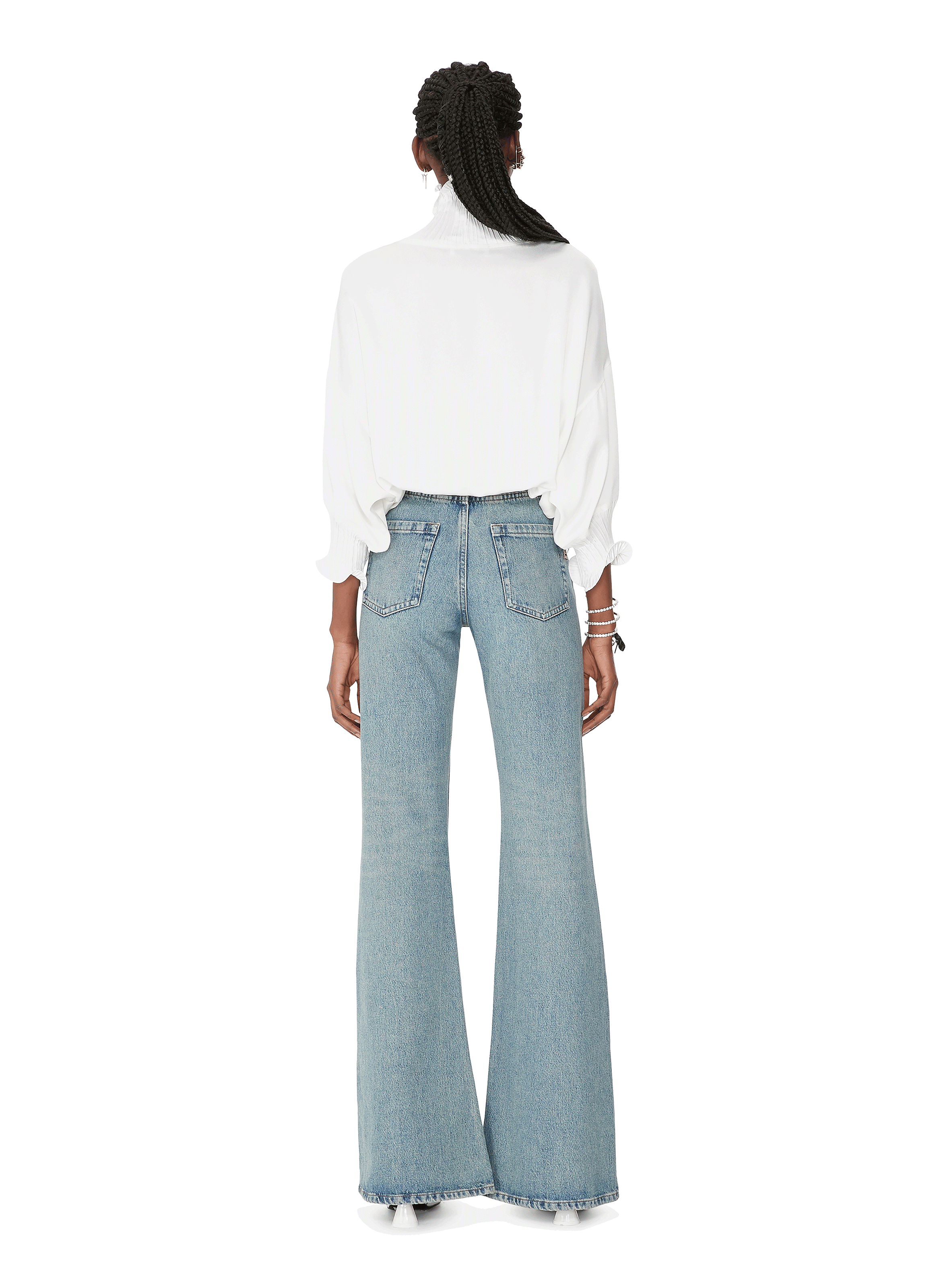 Flared jeans in washed denim MIU MIU Blauw
