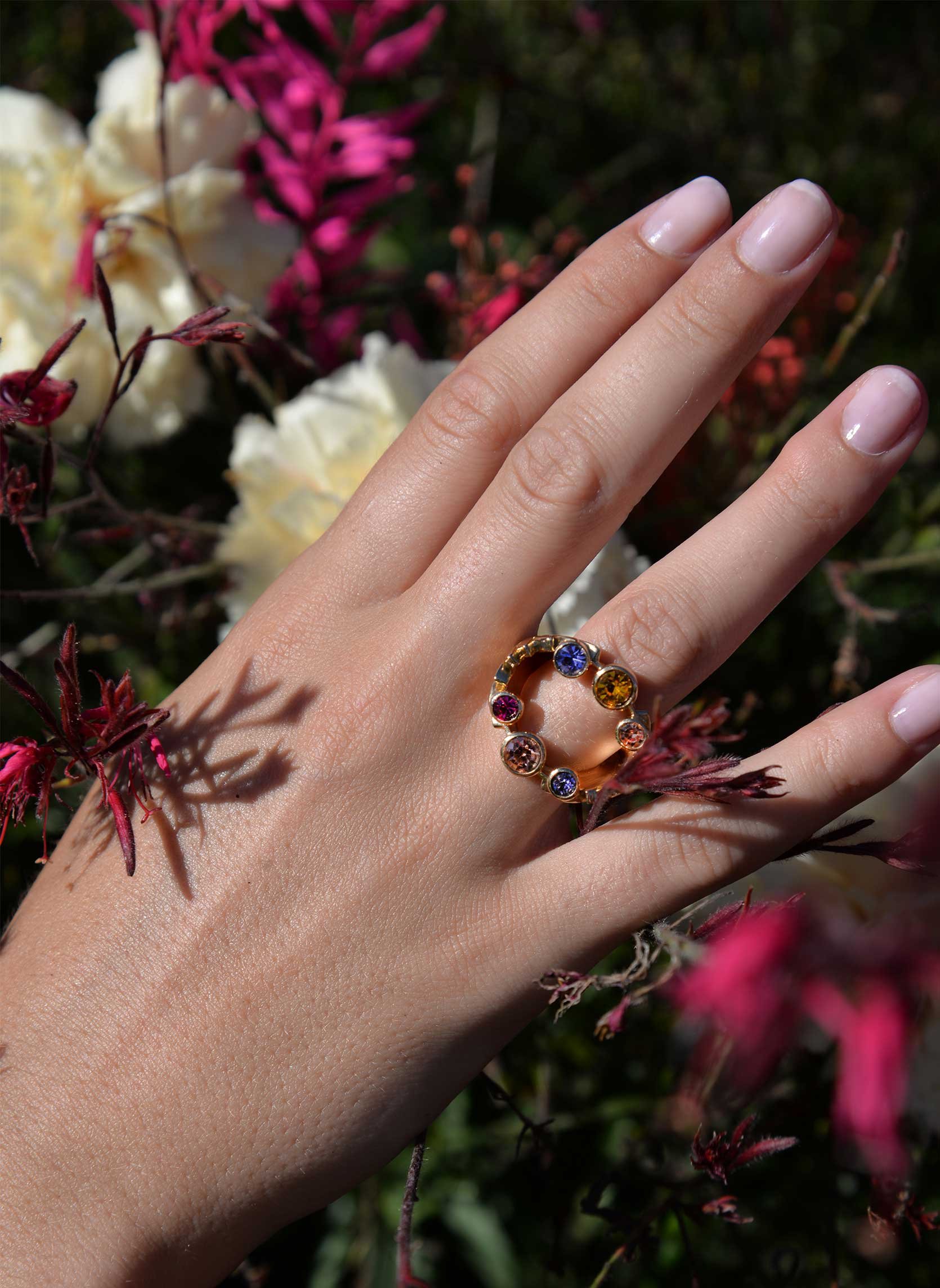 Bague avec cabochon central et zircon effet diamant bemol HIPANEMA Rose