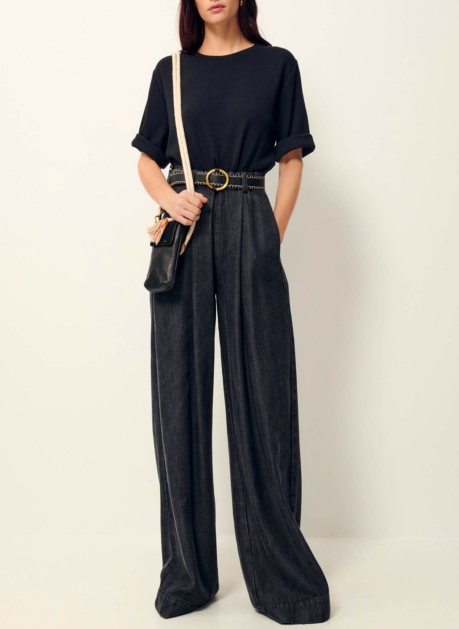 Tee-shirt col rond en jersey côtelé serge co SESSUN Noir