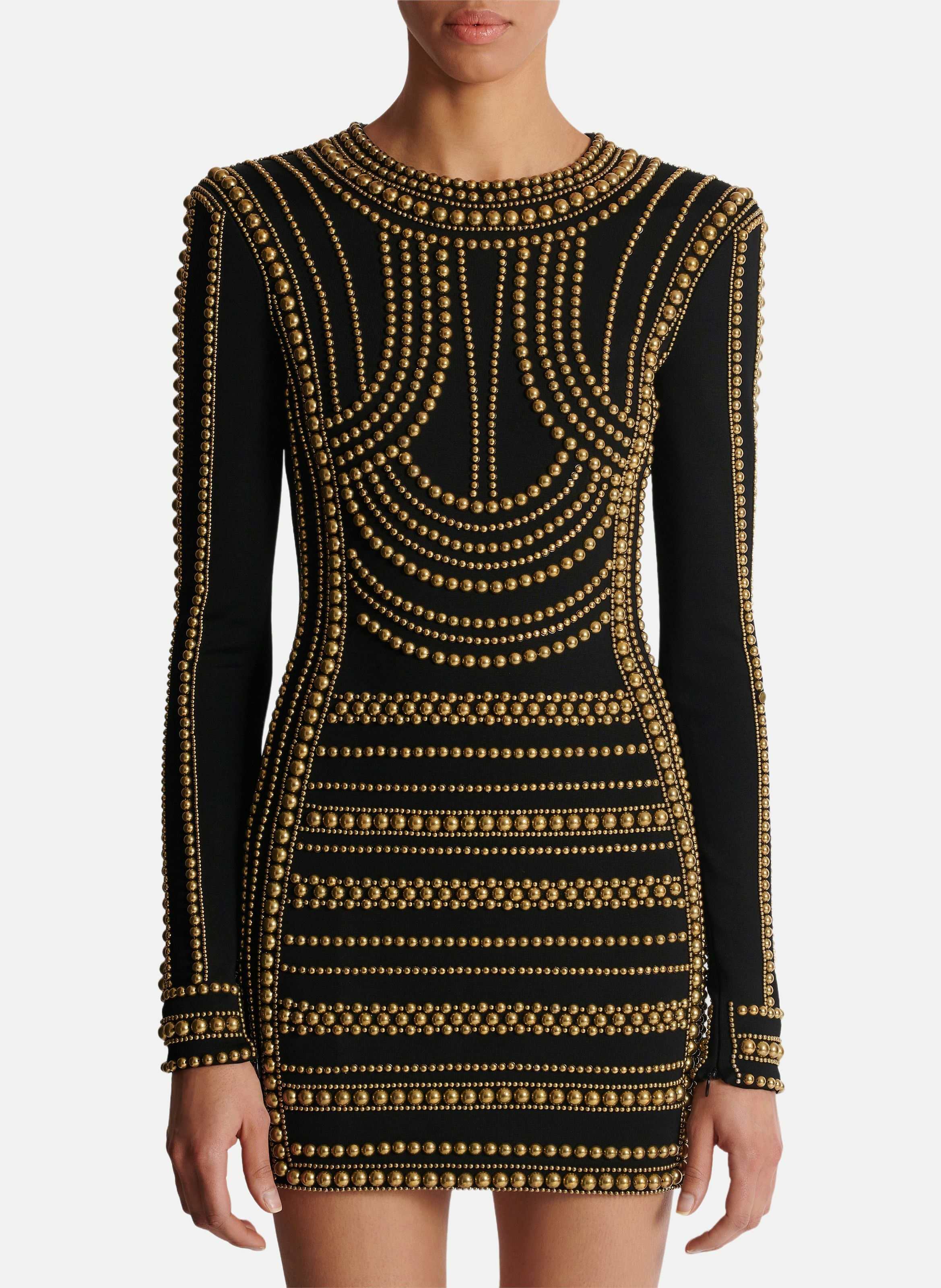 Robe courte brodée de perles dorées BALMAIN Doré