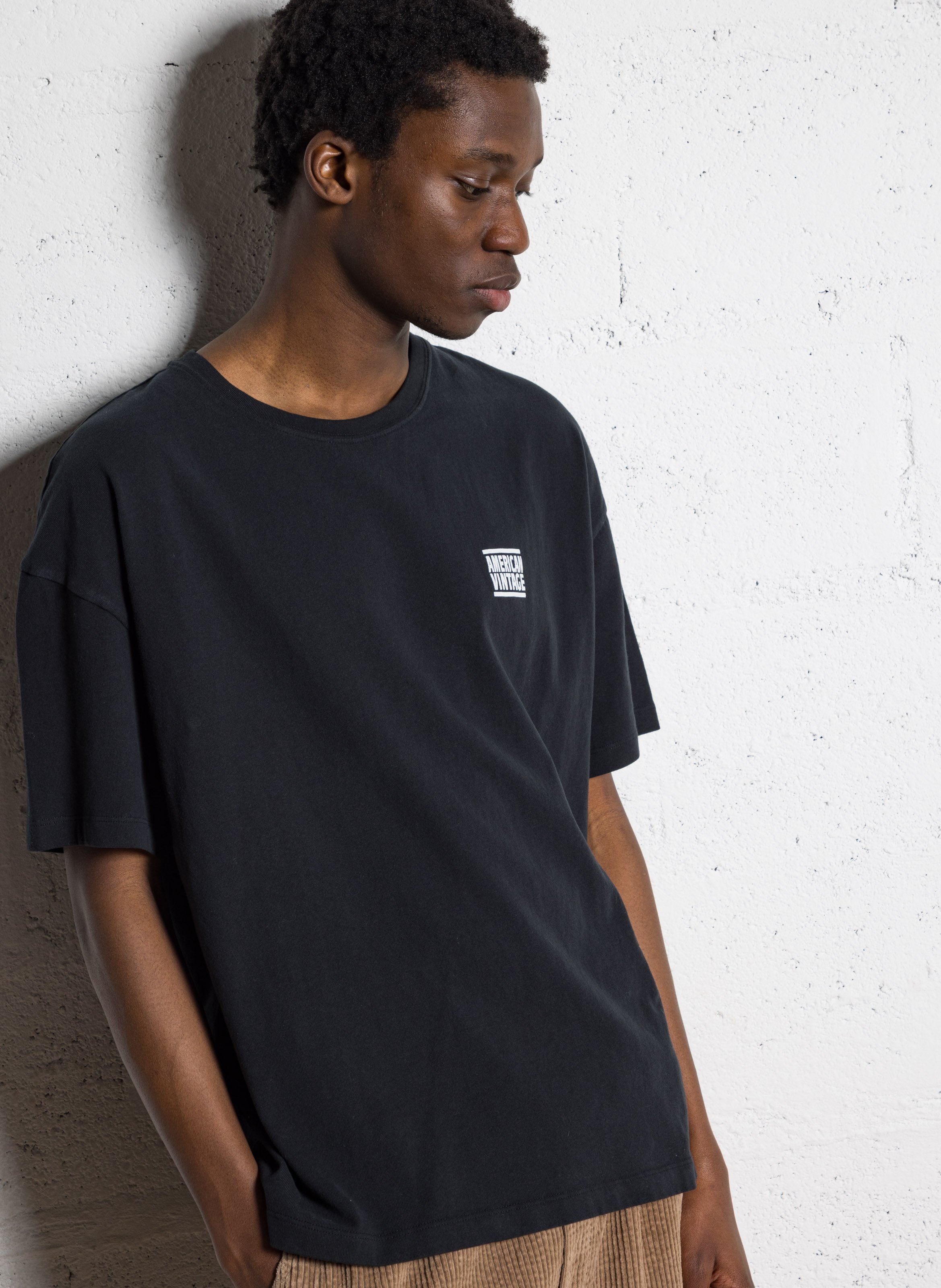 Tee-shirt droit col rond sérigraphié en coton ykobow AMERICAN VINTAGE Noir