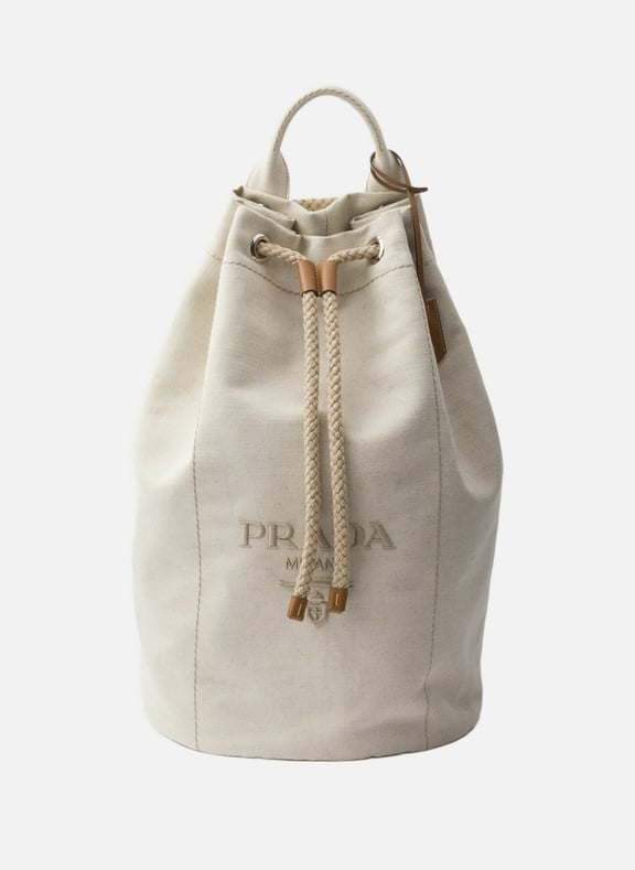 Sac marin en lin mélangé avec cordon de serrage Beige by PRADA PRADA Sac marin en lin mélangé avec cordon de serrage Beige