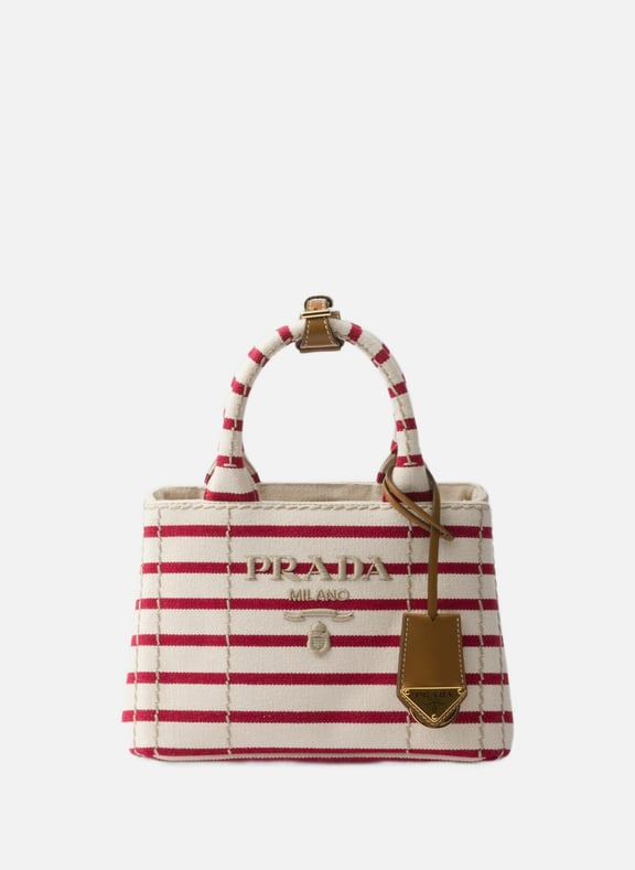Mini sac en toile de coton rayée Beige by PRADA PRADA Mini sac en toile de coton rayée Beige