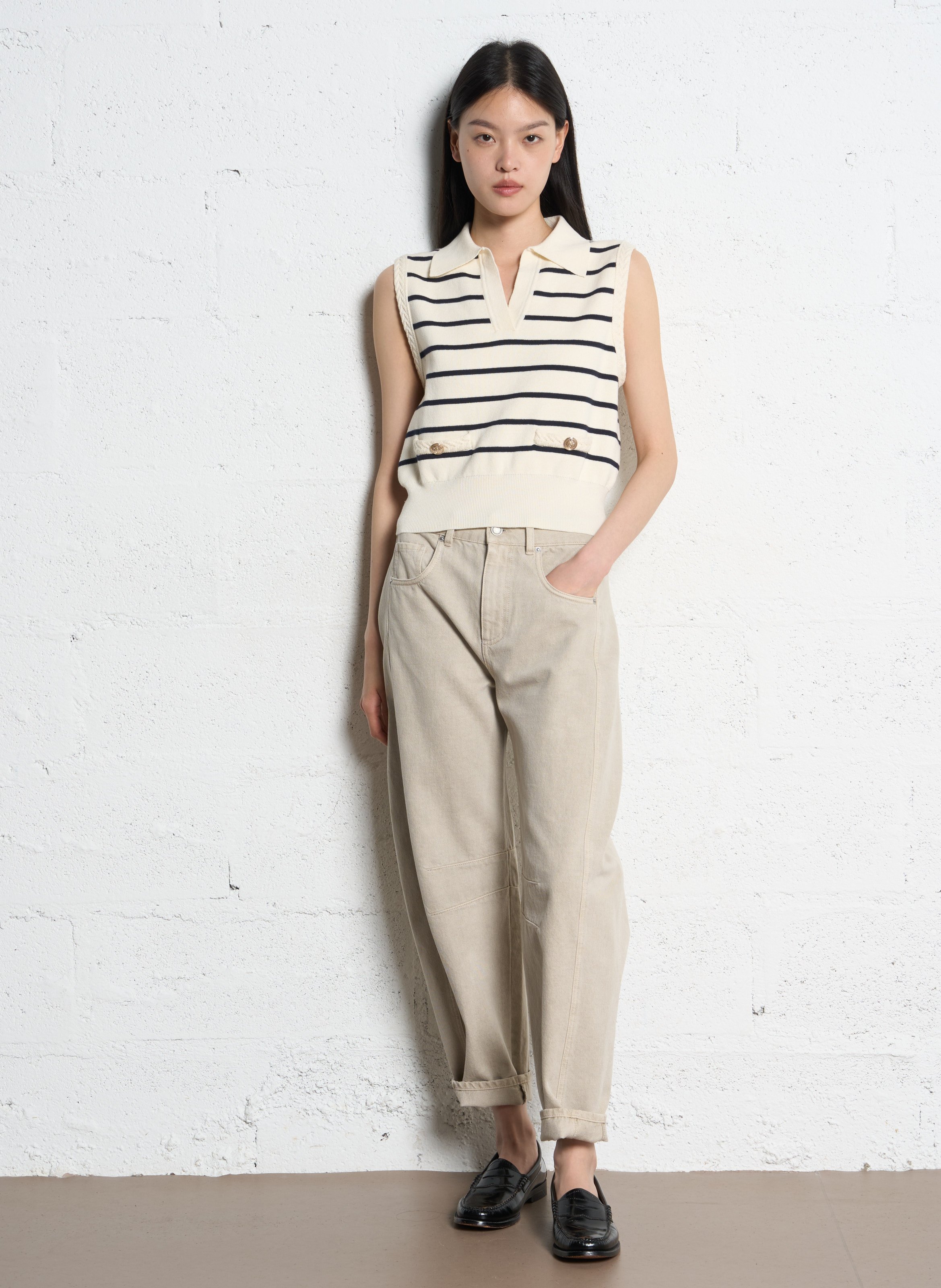 Jean ballon large uni en coton gabrielle IKKS Beige