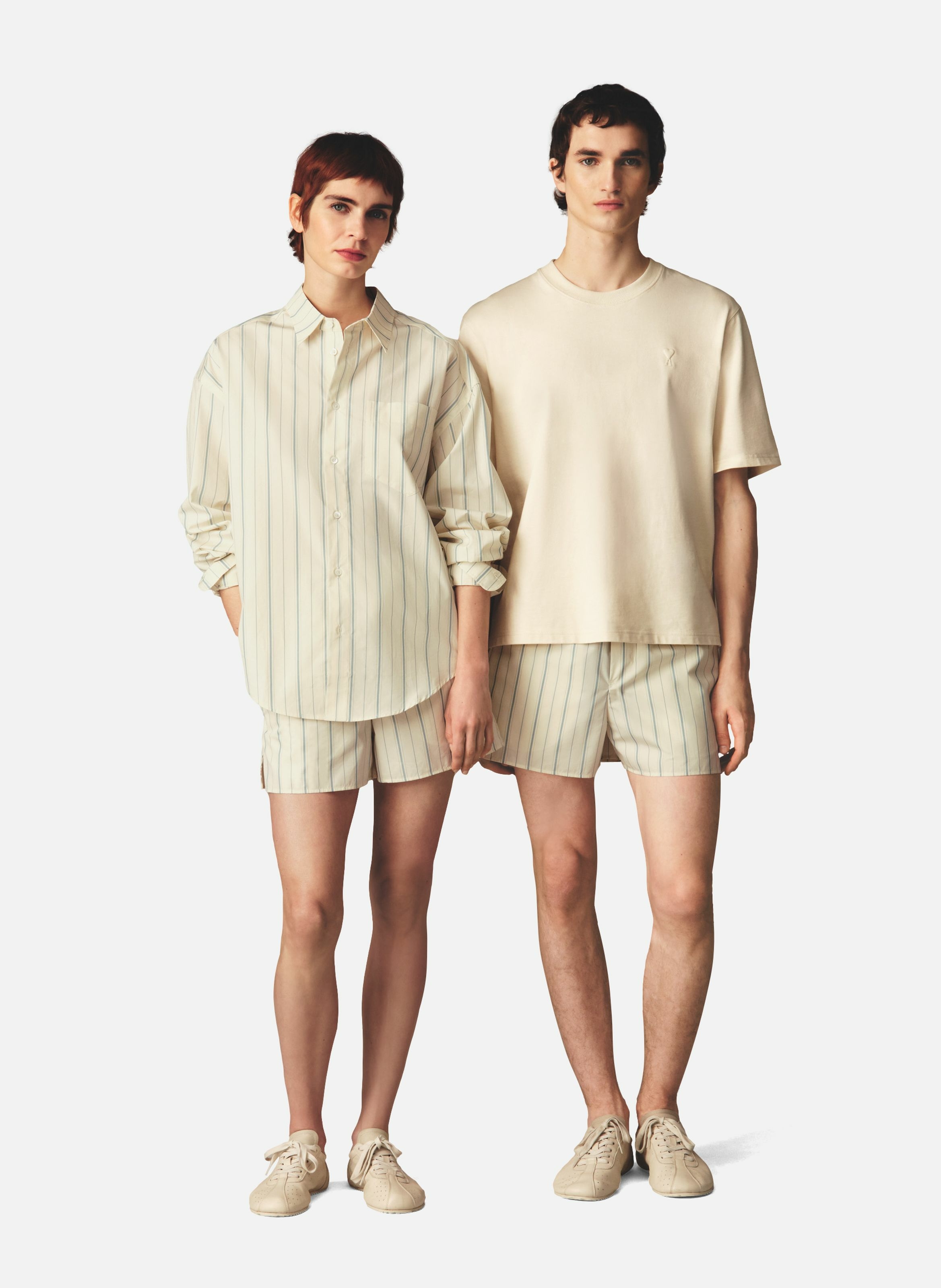 Short rayé en coton unisexe AMI PARIS Beige