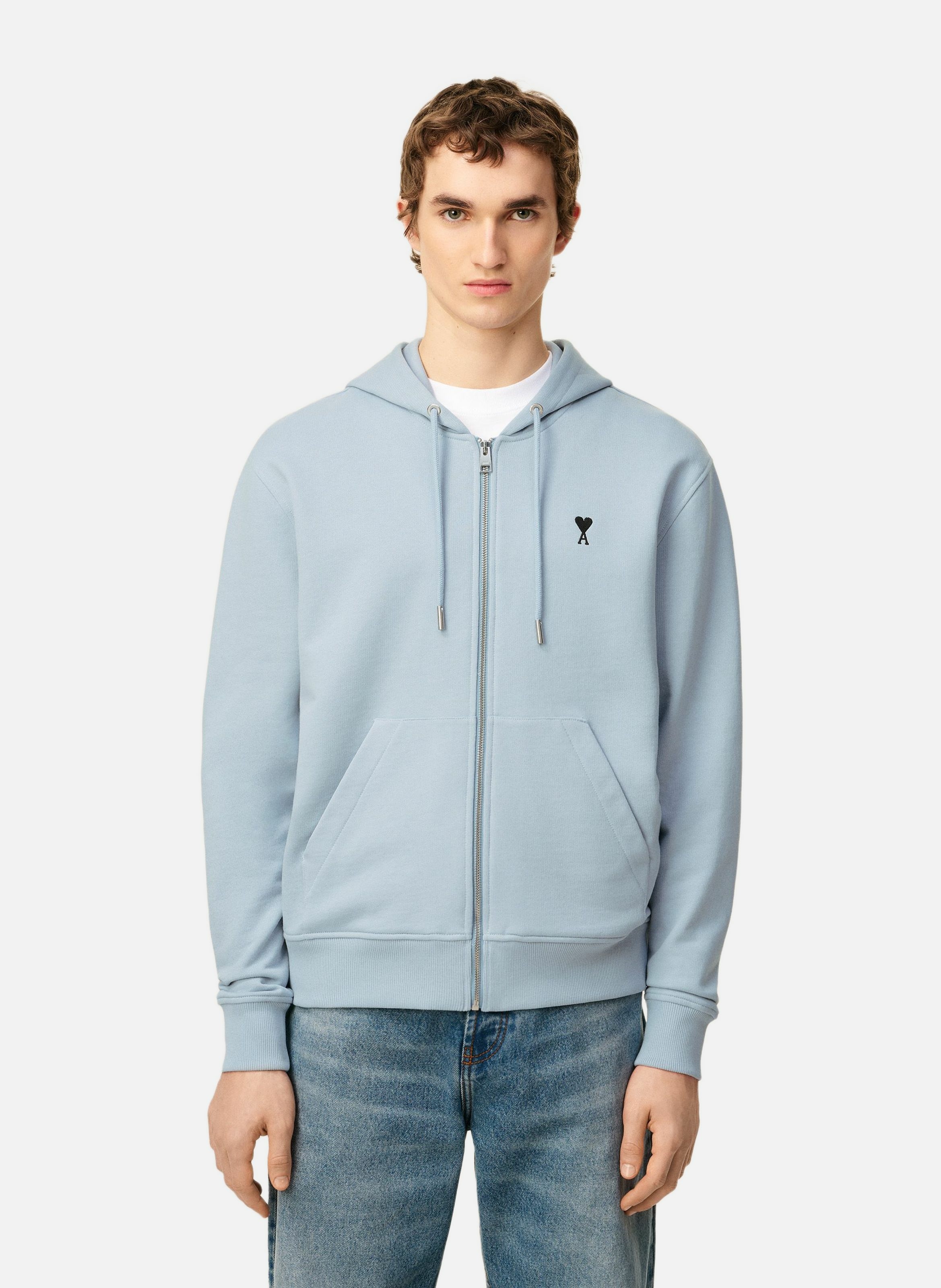 Hoodie zippé ami de coeur en coton AMI PARIS Bleu