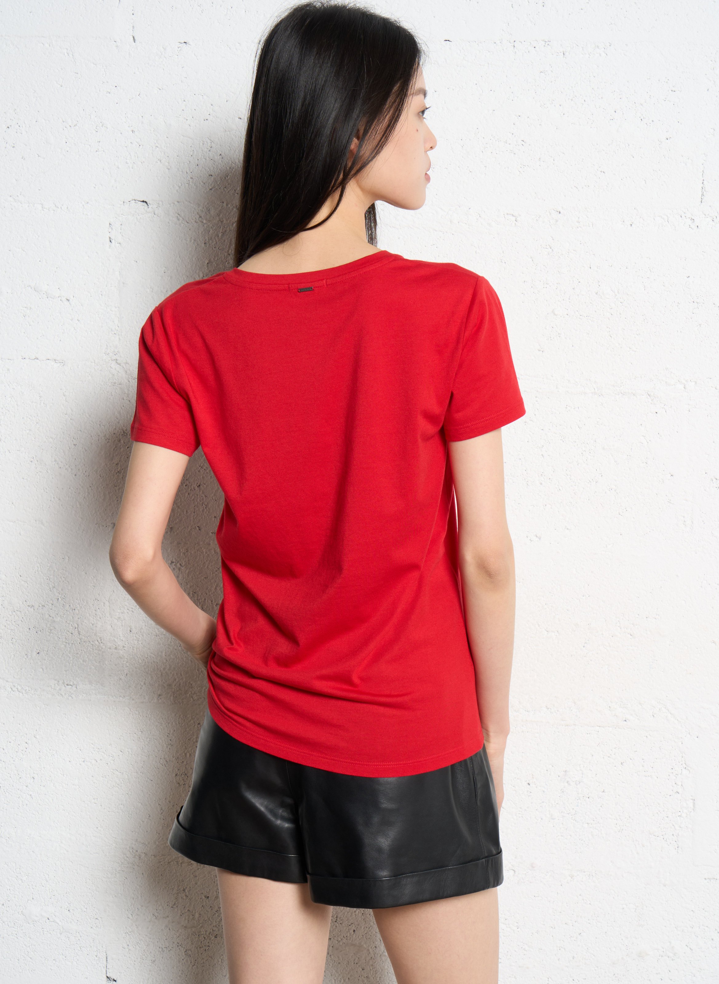 Tee-shirt col v en coton mélangé IKKS Rouge