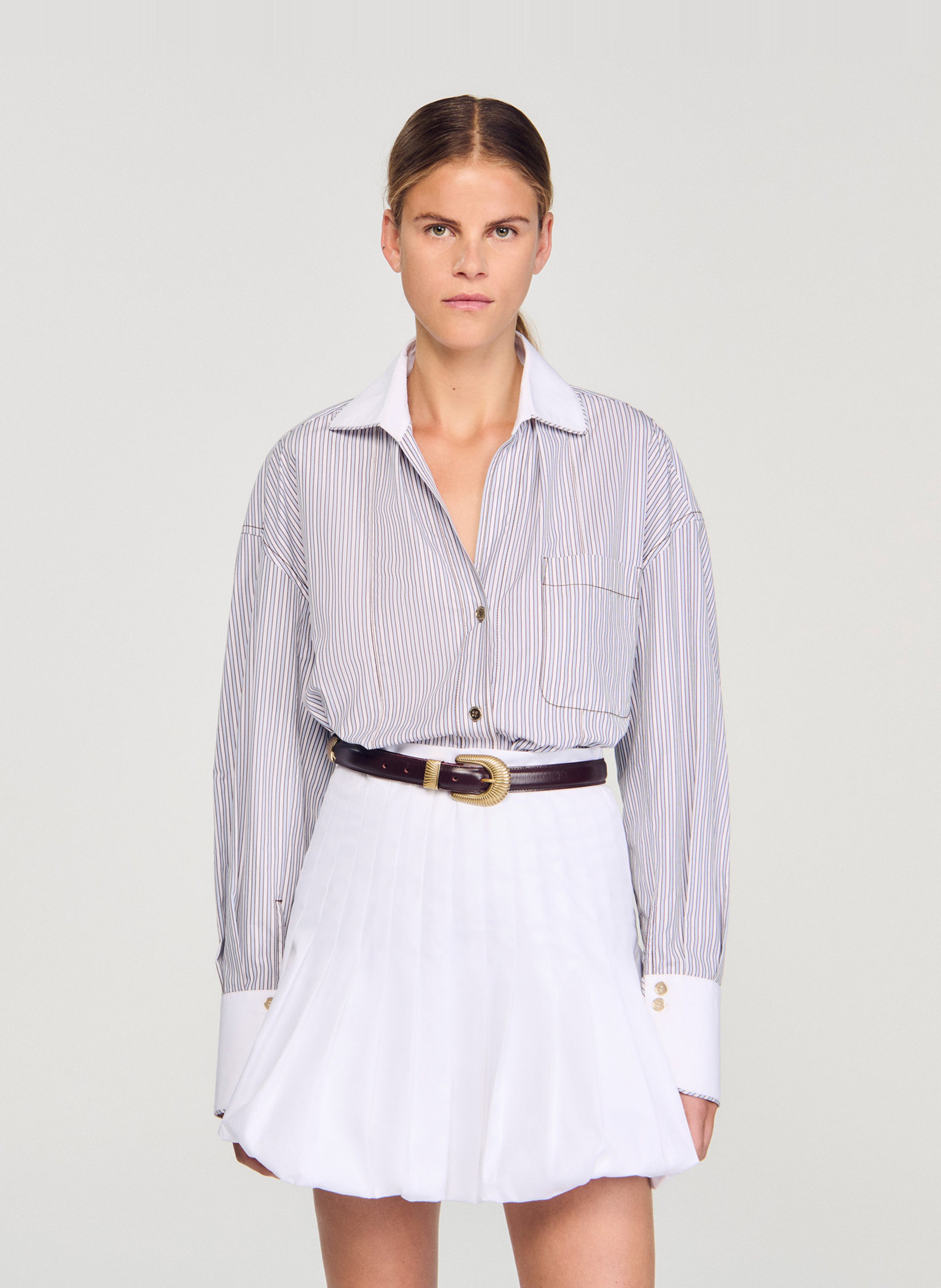 Chemise ample rayée en coton SANDRO Beige